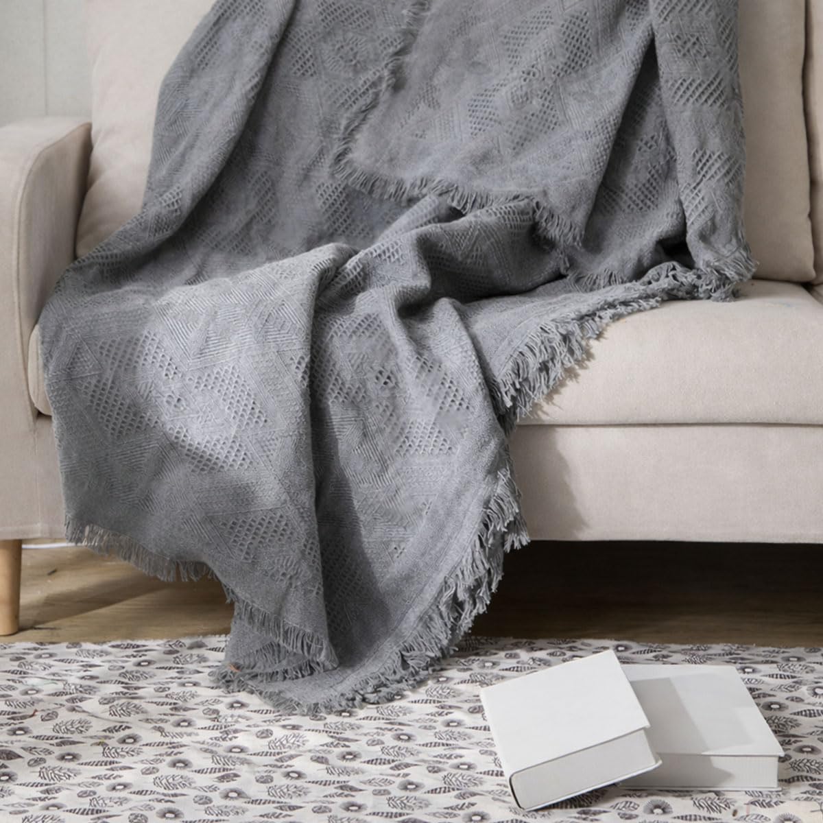 Housse de canapé en coton antidérapant pour canapé 3 places et canapé d'angle, doux, respirant, protection en fourrure crème, dimensions : 180 x 340 cm