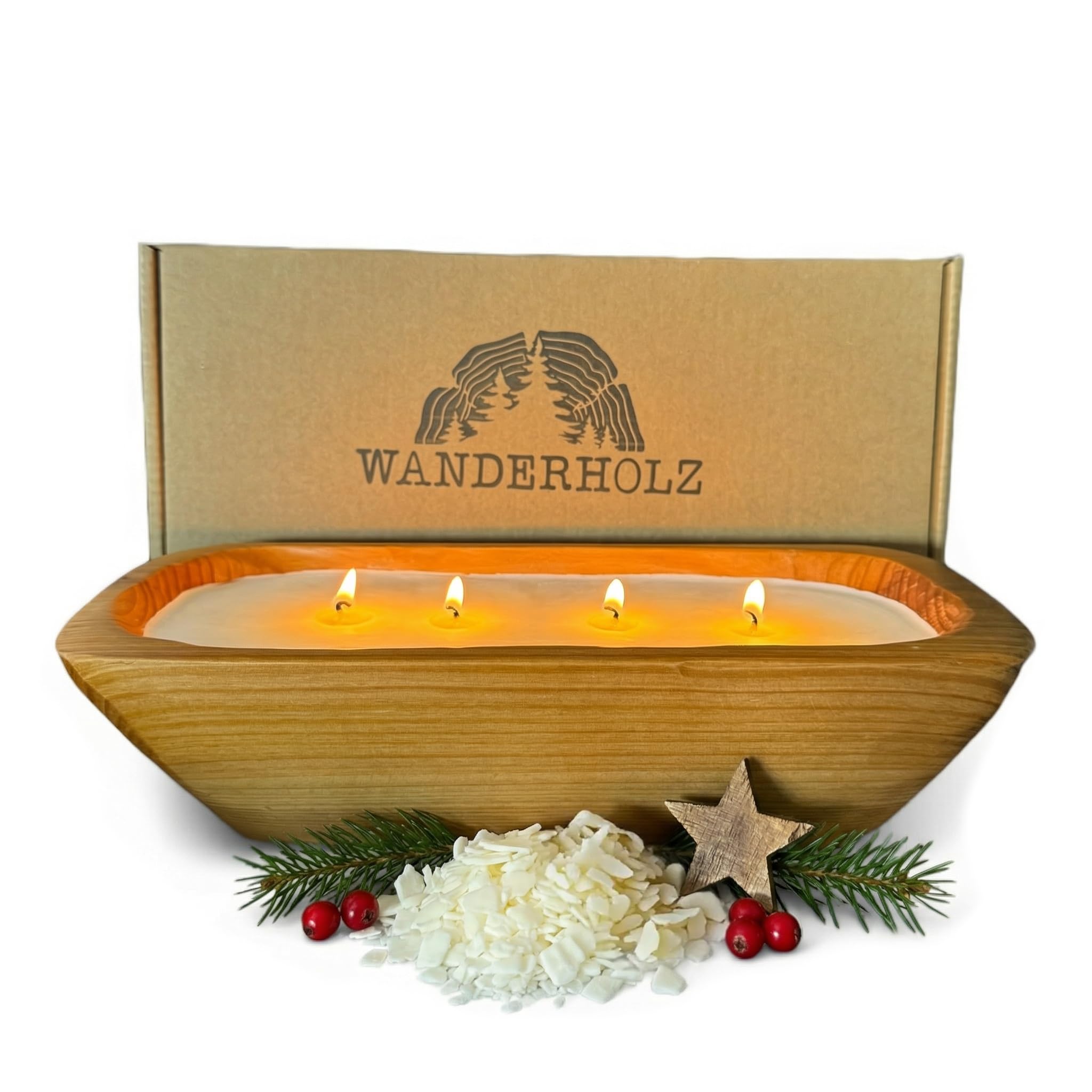 Bougie en cire de soja dans un bol en bois de cèdre - Bougie à plusieurs mèches durable avec cire de soja - Bougie à quatre mèches - Bougie de soja - Grande bougie cadeau - Grande