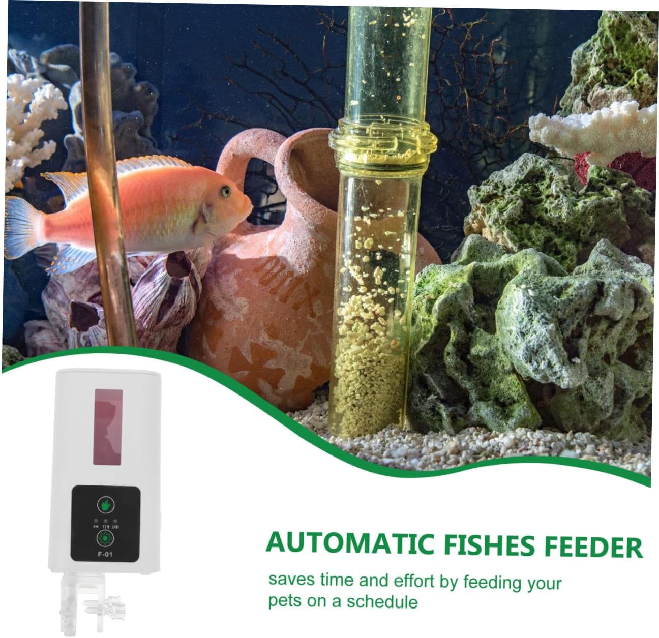 minkissy Automatic Fish Feeder Dispenser for Aquarium and Turtle, Smart Timing Feeding Machine for Small Fish Tanks, Vacation Auto Food Dispenser for Aquatic Pets