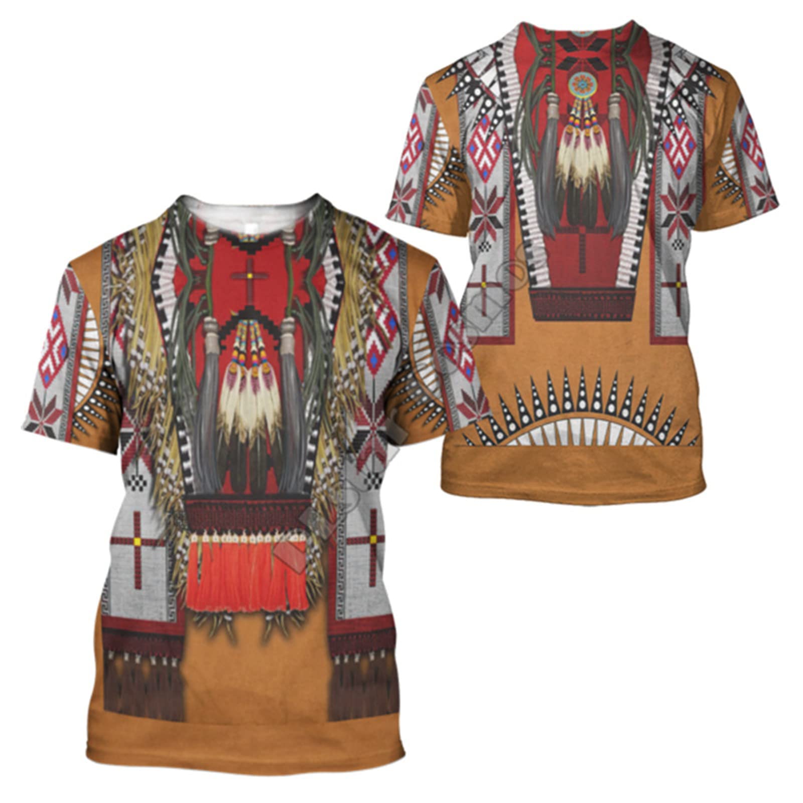 Keepmore Men's # 2 Native American Indians Printed Short Sleeve T-Shirt Fashion 3D Printed T Shirt Summer Round Neck Tops