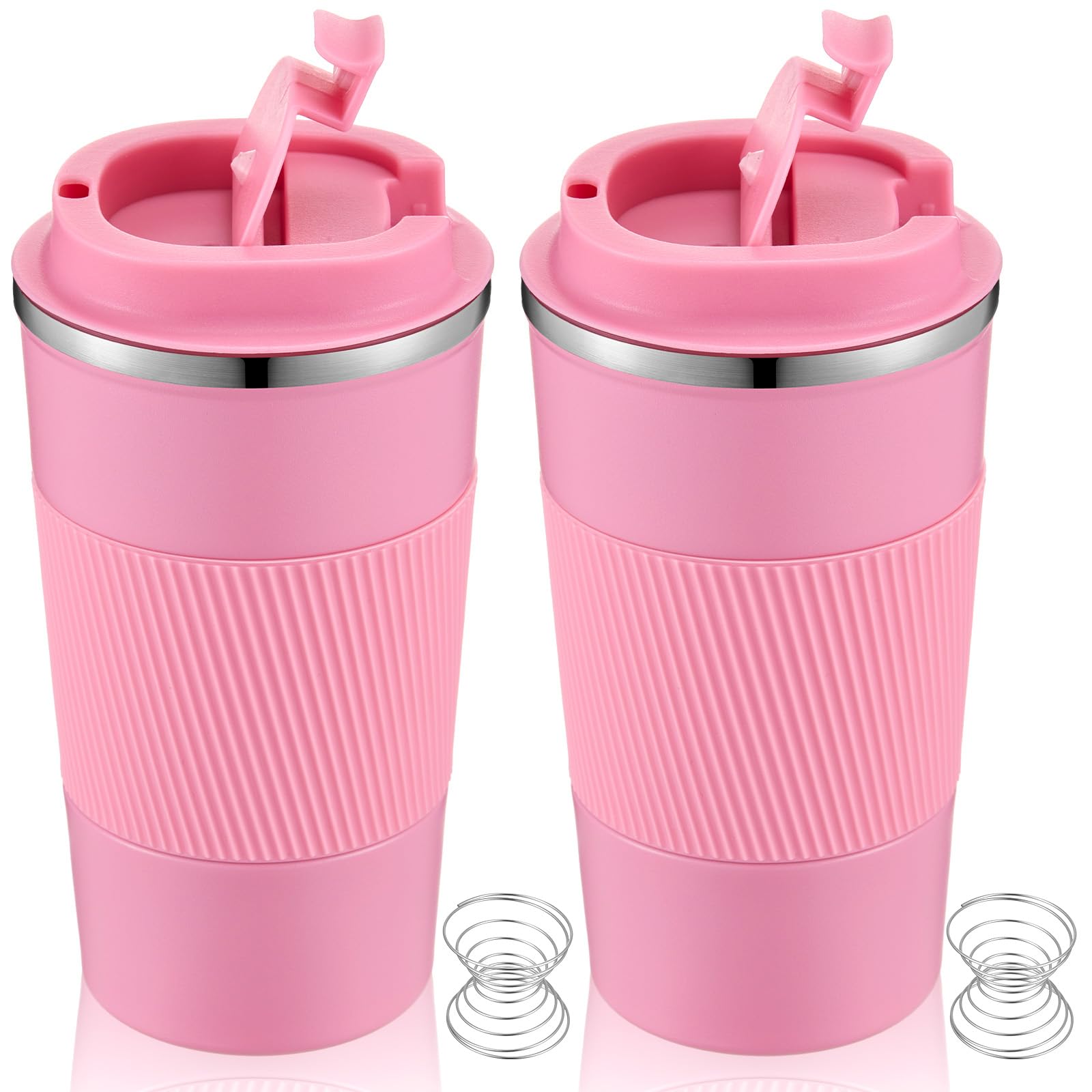 Maxdot Lot de 2 gobelets shaker en acier inoxydable avec boule de mélange isotherme en métal de 500 ml pour mélanges protéinés, salle de sport, entraînement (rose)
