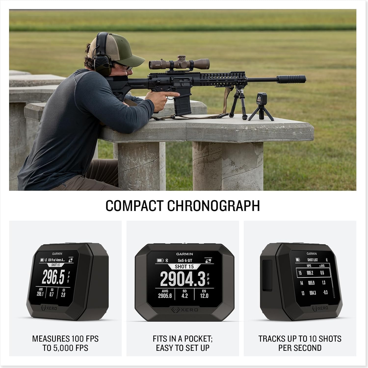Garmin Xero C2 cronografo balistico | Cronografo compatto e affidabile traccia fino a 10 scatti al secondo, letture istantanee da 100 a 5000 fps con treppiede e custodia serie Siganture