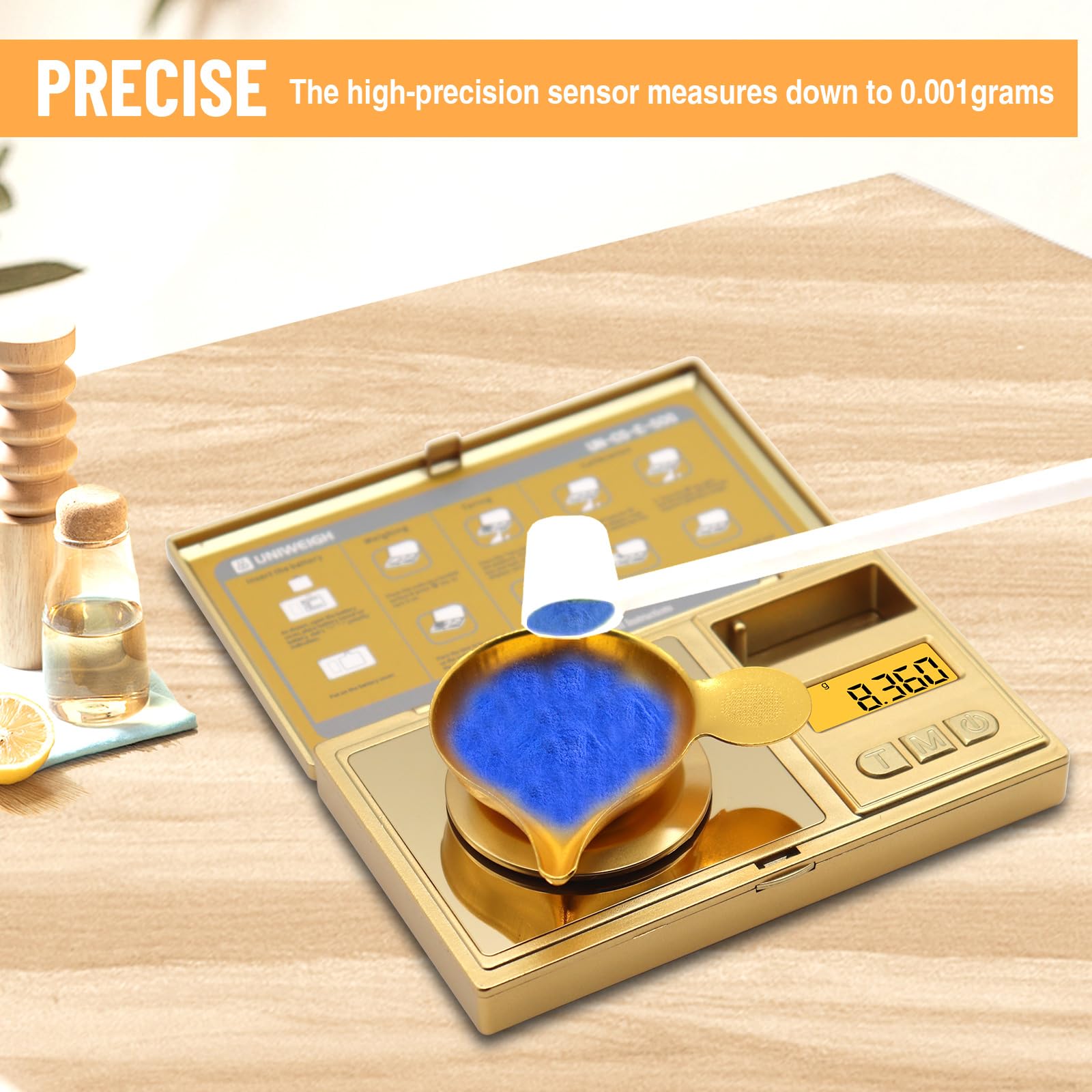 UNIWEIGH Báscula electrónica de miligramos de alta precisión con tara, 6 unidades, para medicina en polvo, piedras preciosas, color dorado