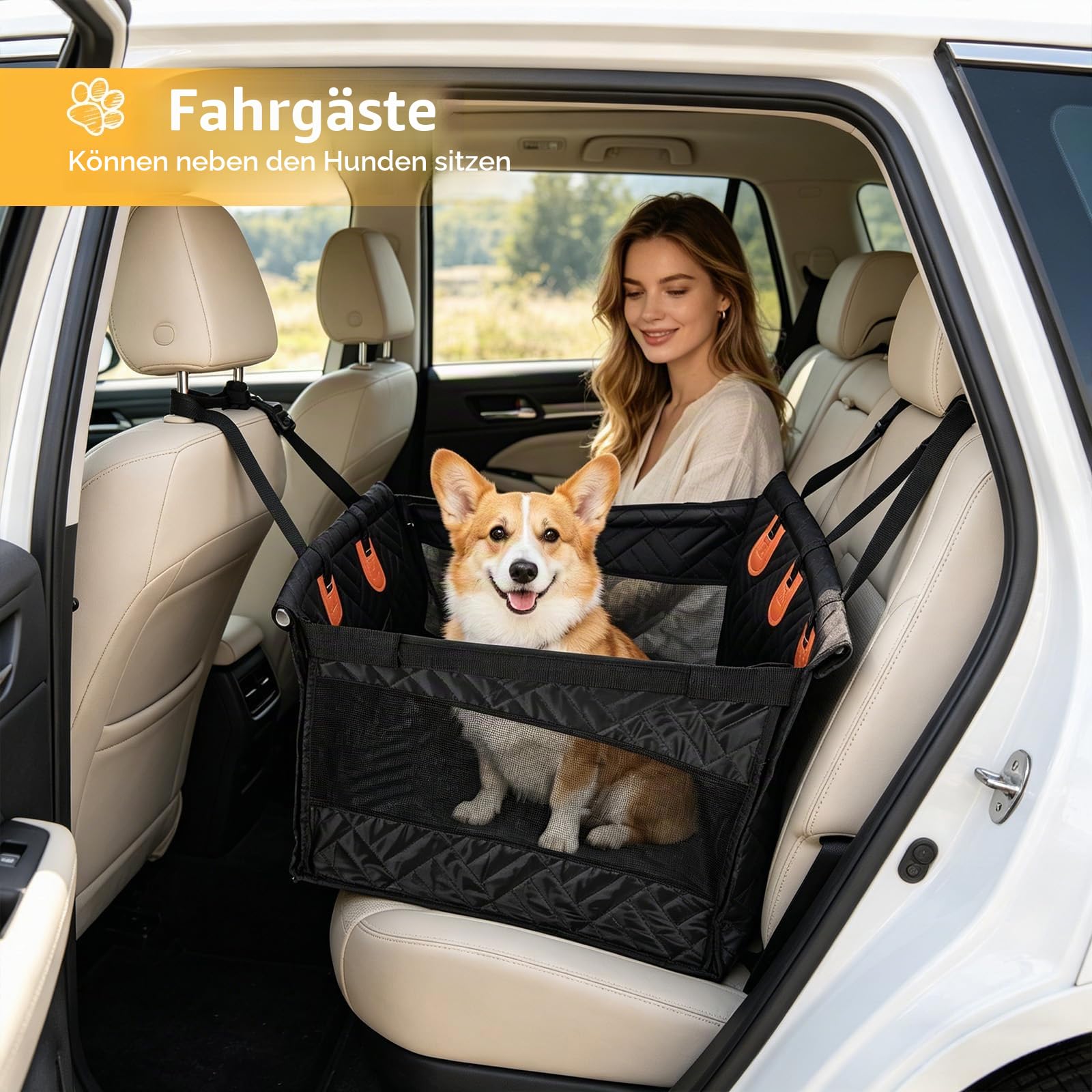Hunde Autositz Rückbank für Großhunde,Sicherheitssitz mit Befestigungsgurt, Rutschfester & Wasserdichter Hundesitz als Hundebett für Auto, SUV