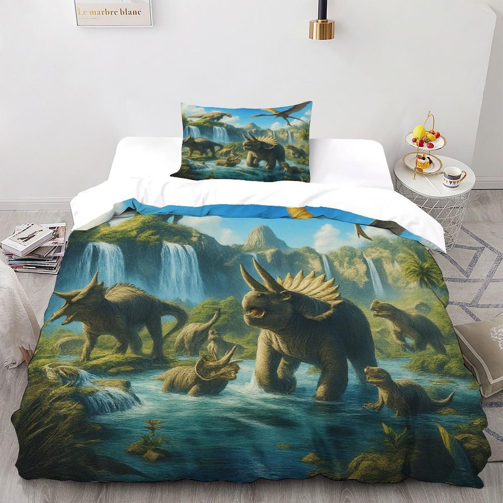 Housse de couette dinosaure 135x200 avec taie d'oreiller en microfibre single