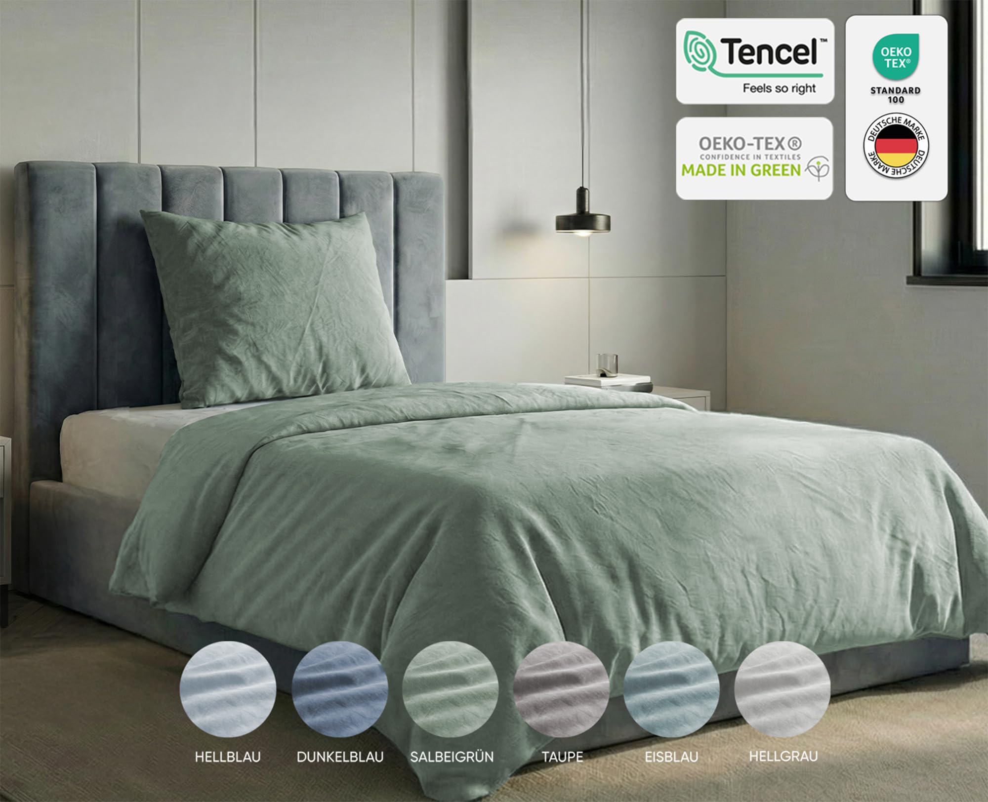 jilda-tex Premium Tencel™ Lyocell Bettwäsche Set 135x200 cm – Stonewashed, superweich, hypoallergen & atmungsaktiv – Oeko-TEX® Made IN Green Zertifiziert (Salbeigrün, 1 TLG. 80x80cm)