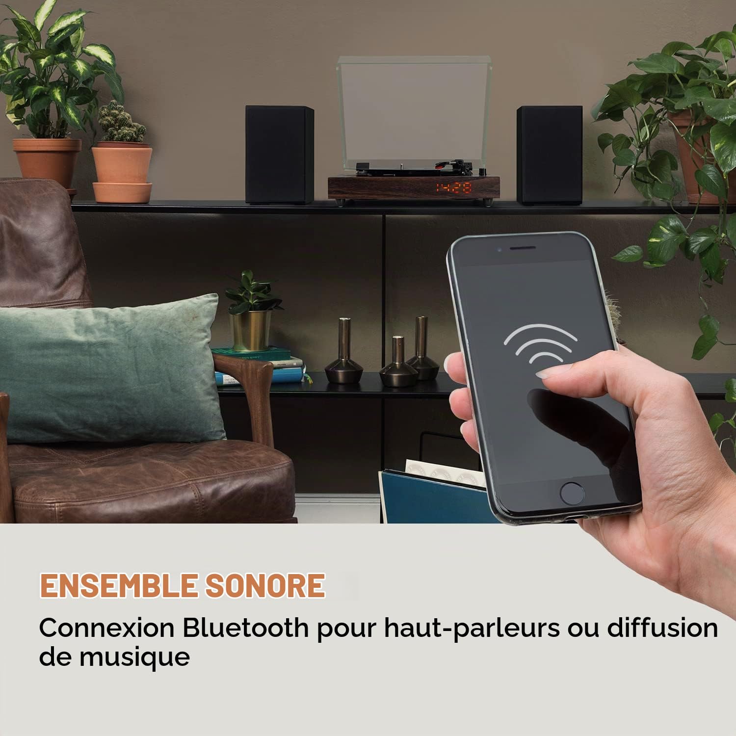 auna TT-Classic Chrono Tourne-disque vinyle avec housse anti-poussière et platine Bluetooth 33/45/78 tr/min Marron