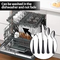 Vista 6 de Juego de cubiertos negros de 20 piezas para 4, juego de cubiertos de acero inoxidable con mango negro, incluye tenedores, cucharas y cuchillos