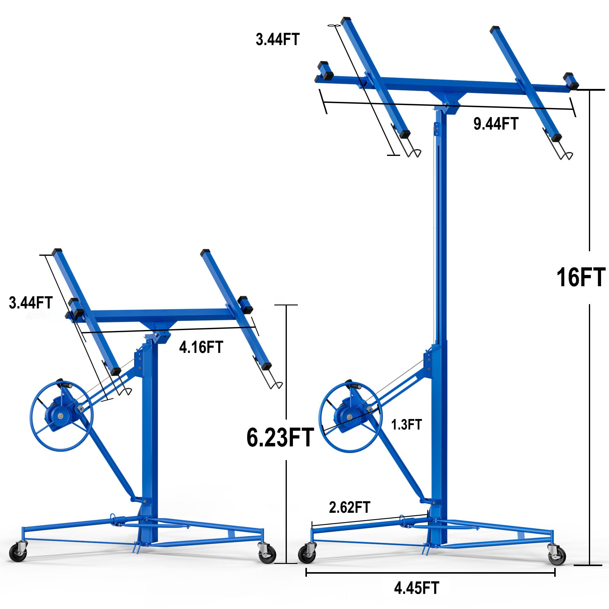 Drywall Lift Panel 16' Lift Drywall Panel Hoist Jack Lifter Jack Rolling Caster Wheel Sheetrock Drywall Lift Construction Tools for Ceiling - Blue
