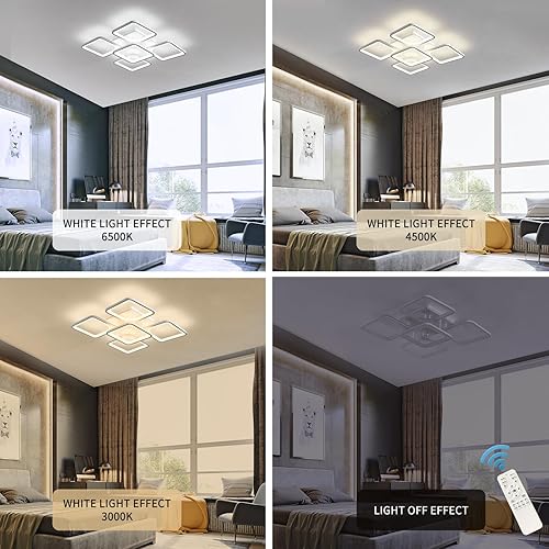 Miniatura 4 de Jaycomey Lámpara de techo LED moderna regulable, 23.6 pulgadas, montaje empotrado, con control remoto, lámpara de techo acrílica de 5 cuadrados para