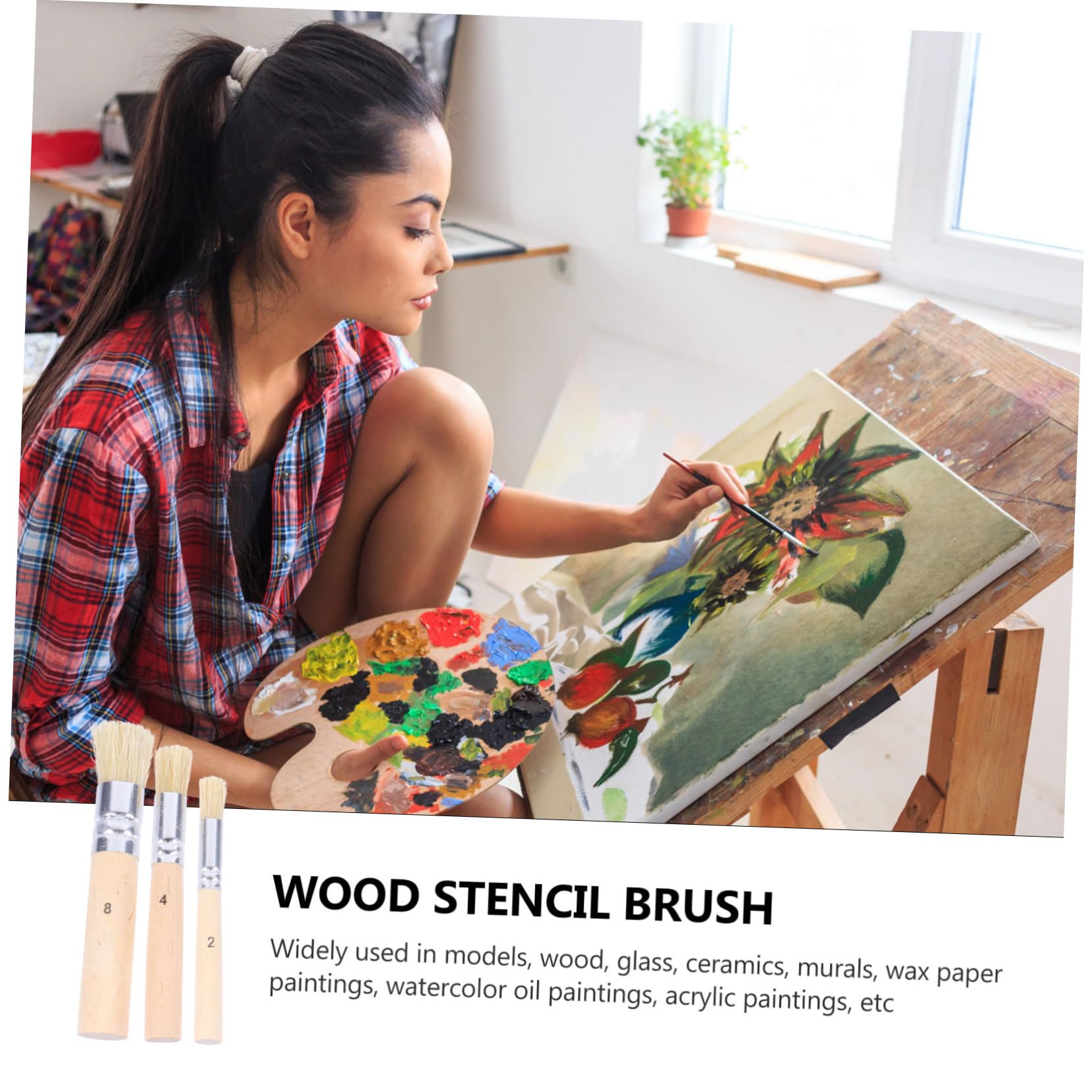 SHINEOFI 3 Juegos Pincel De Crayones Pinceles Acrilico Cepillos De Madera Plantillas Pincel De Plantilla De Cerdas Cepillo De Plantilla De Madera Pelo De Cerdo 3 Juegos * 3