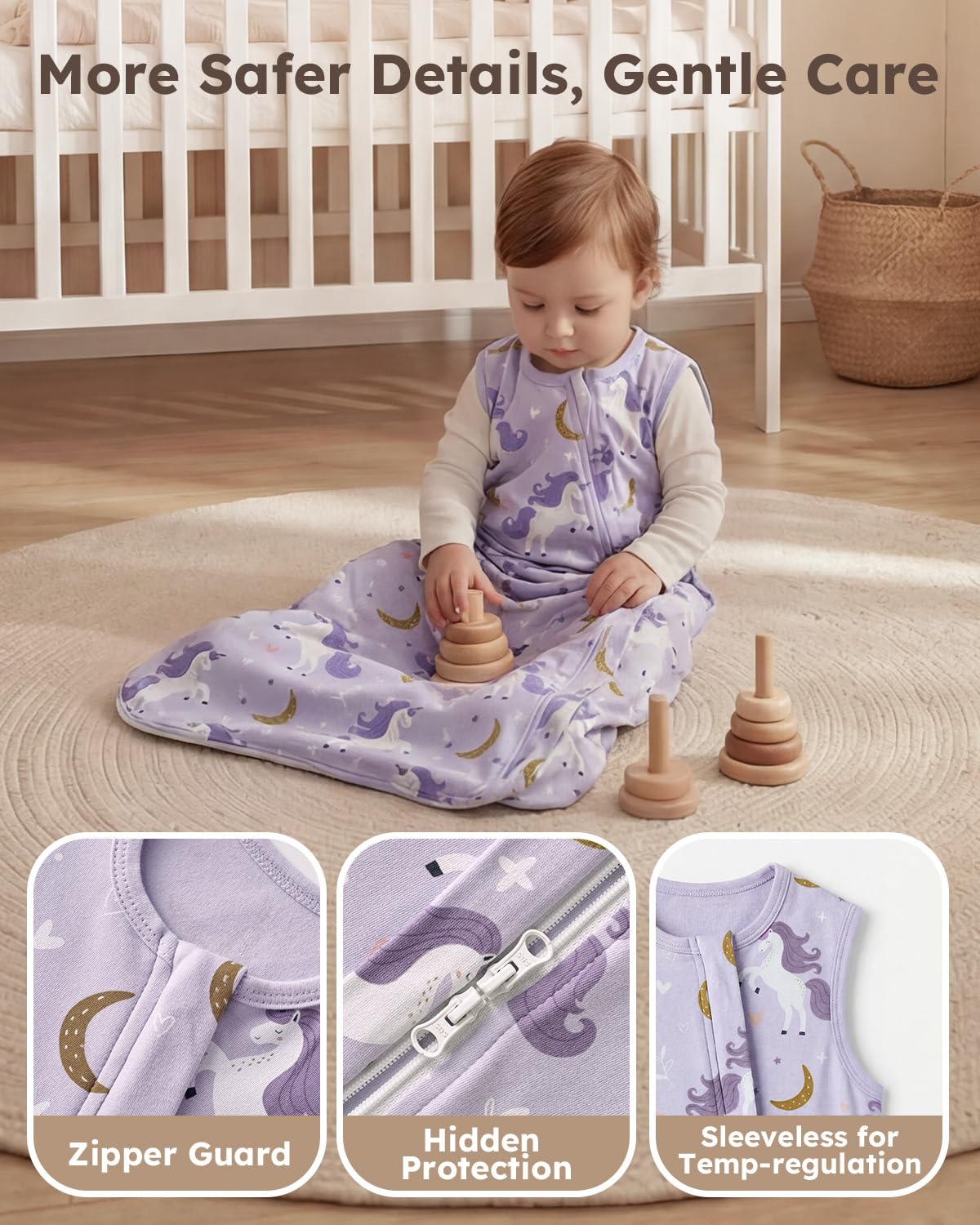Yoofoss Baby Sleep Sack 6-12 Months 100% Organic Cotton Wearable Blanket for Babies 2-Way Zipper TOG 0.5 Infant Sleeping Sack 3 Pack, Soft Breathable