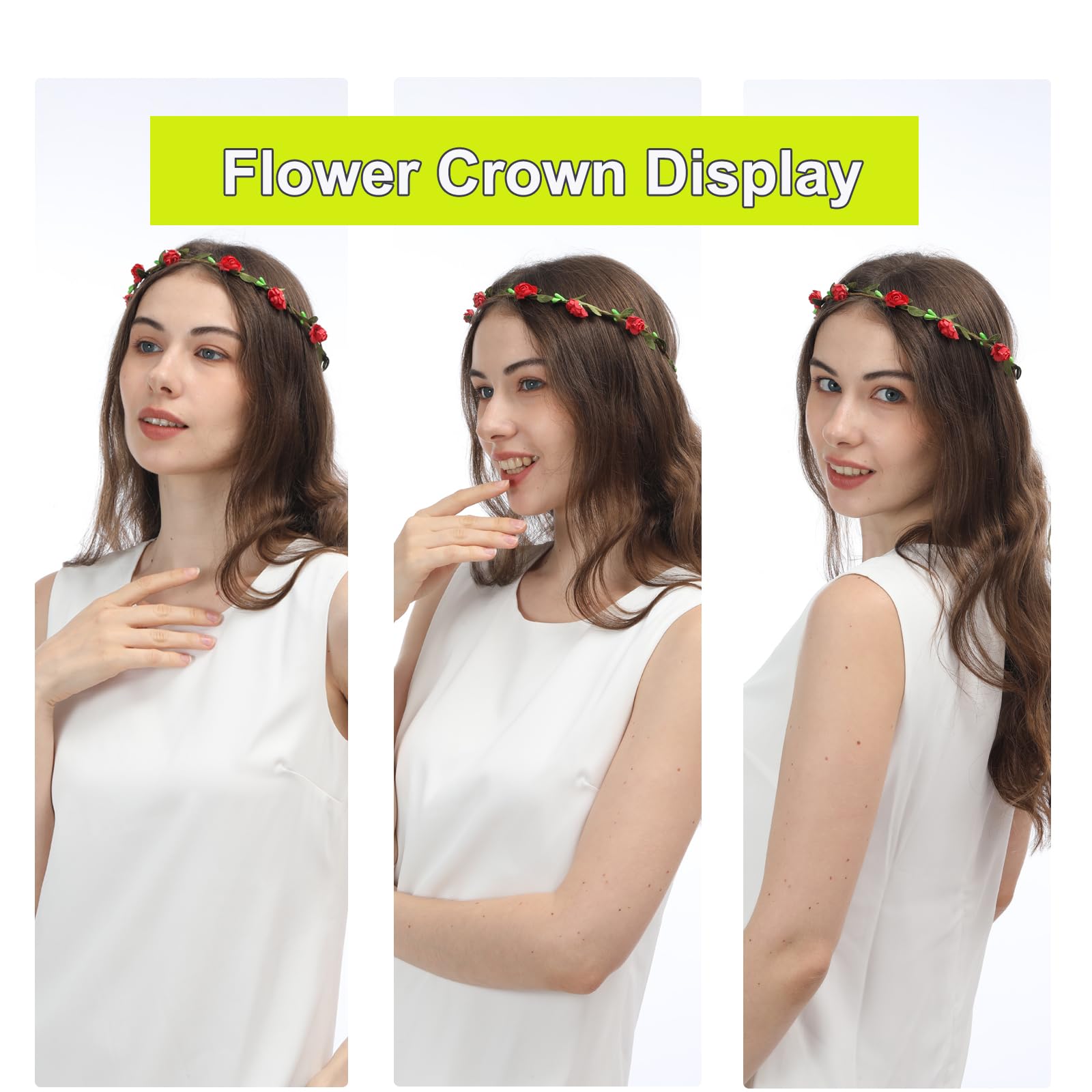 Colorful Flower Crown Wreath Headbands Assorted 15 Pack for Weddings Festivals Ukrainian Flower Crown, Red Blue and Yellow Headband, Fake  main image 3