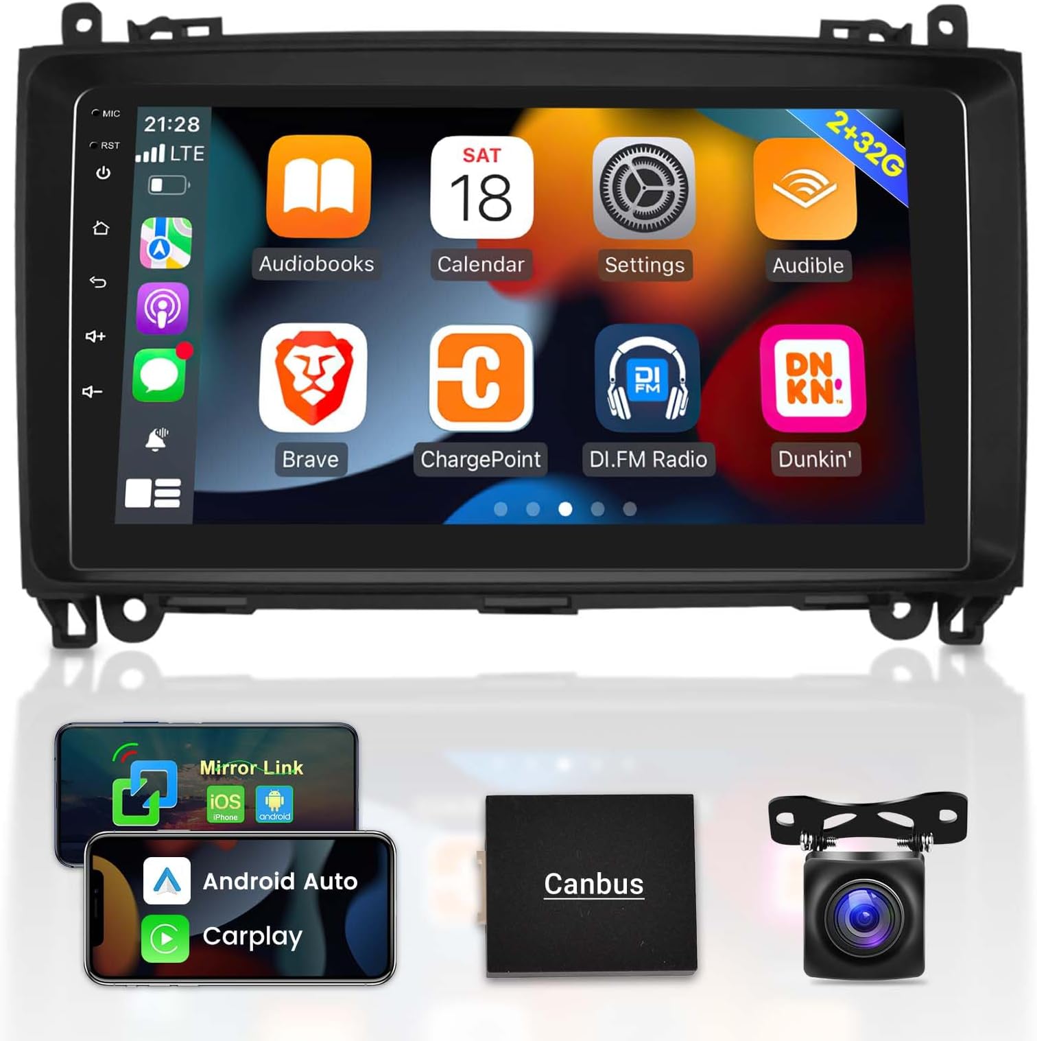 EKAT [2G+32G] Car Radio for Mercedes Benz W906 Sprinter W169 W245 W639 Vito Viano, 9 inch Android Touch Screen Stereo, Carplay/Android Auto/1080P/Bluetooth/WiFi + AHD Backup Camera + MIC
