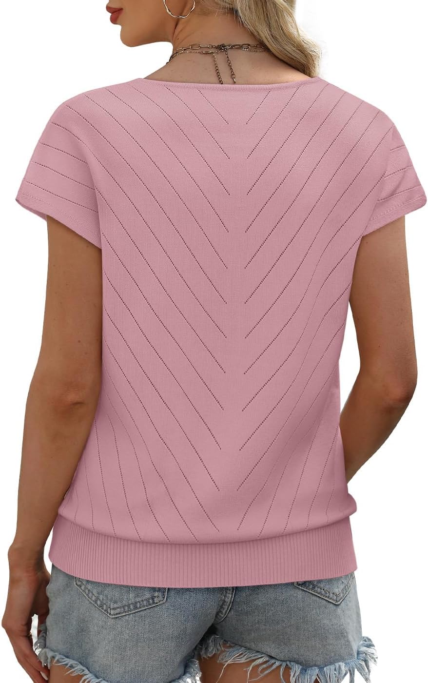 WIHOLL Short Sleeve Sweater for Women V Neck Trendy Summer Tops 2026 Beach Vacation Clothes Travel Business Casual Outfits thumbnail