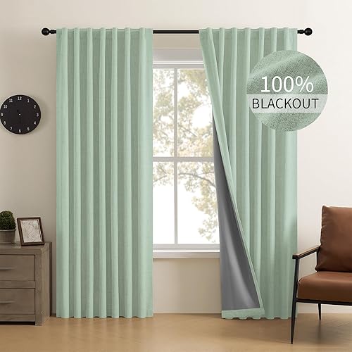 Miniatura 14 de CUCRAF - Cortinas de lino 100% opacas de 84 pulgadas de largo, juego de 2 paneles, con pestaña trasera y bolsillo para cortinero para sala de estar