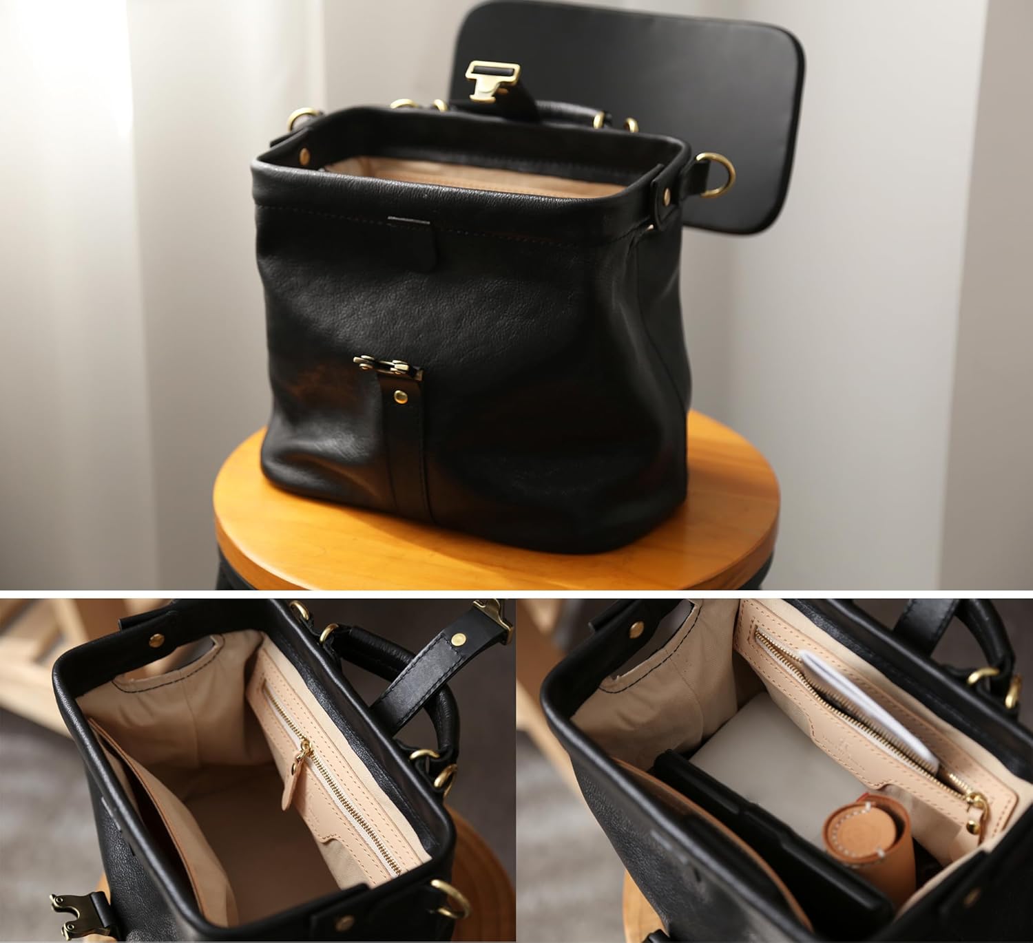 Soft Leather Doctors Bag- Doctor Style Bag, Leather Purse, Off Shoulder Bag, Every Day Carry large - Image 2