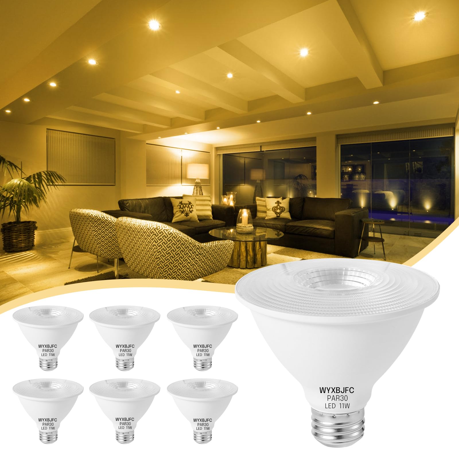Par30 Short Neck LED Bulb - 6 Pack Dimmable LED Flood Light Bulbs, 3000k Warm White 11W Flood Light Bulb 75 Watt Equivalent, 850 Lumens with E26 Base Led Bulb for Indoor, Outdoor, Porch