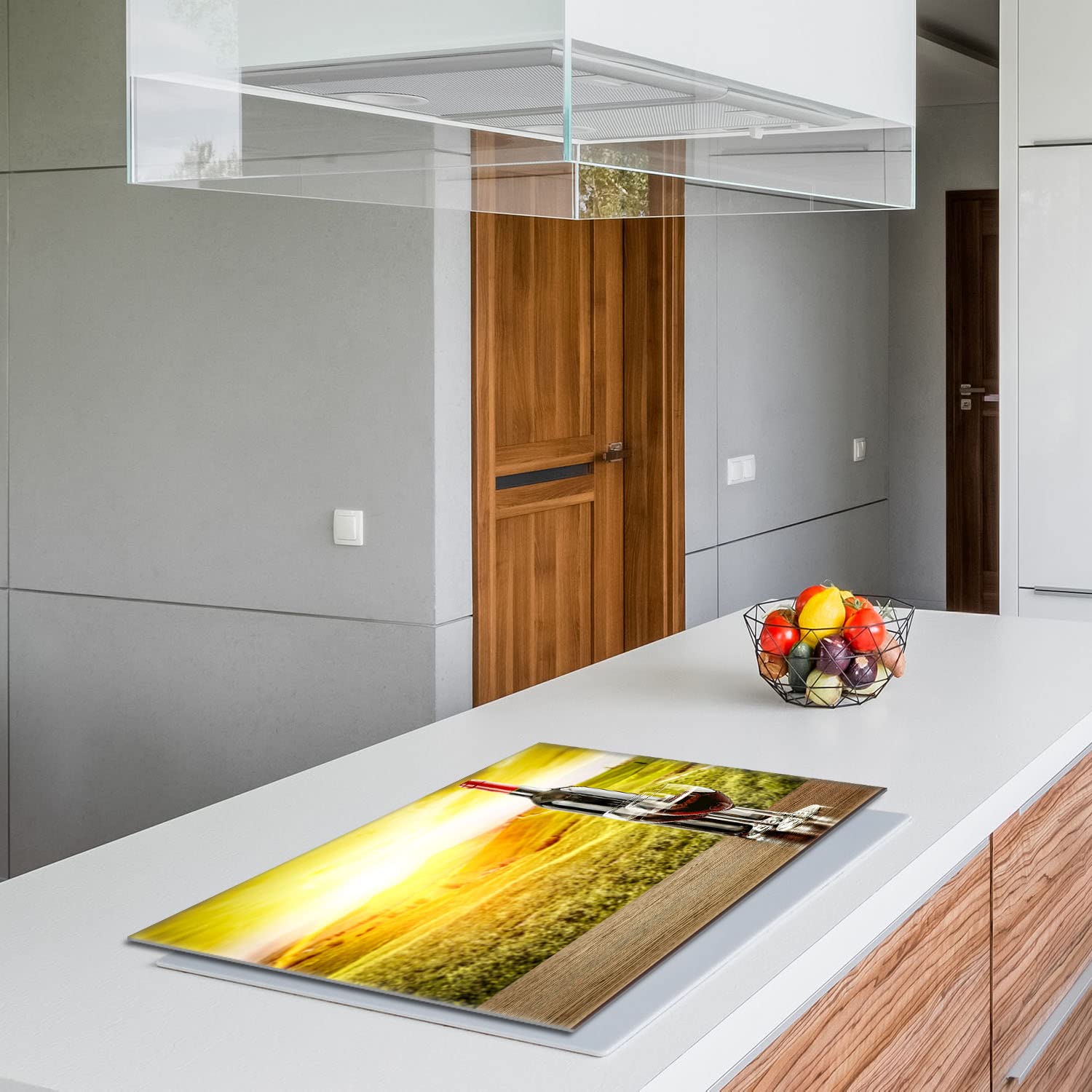TMK Copri Piano Cottura In Vetro Temperato – 3 Pezzi 90x52 Cm, Con Motivo Barca, Per Piani A Induzione E Vetroceramica