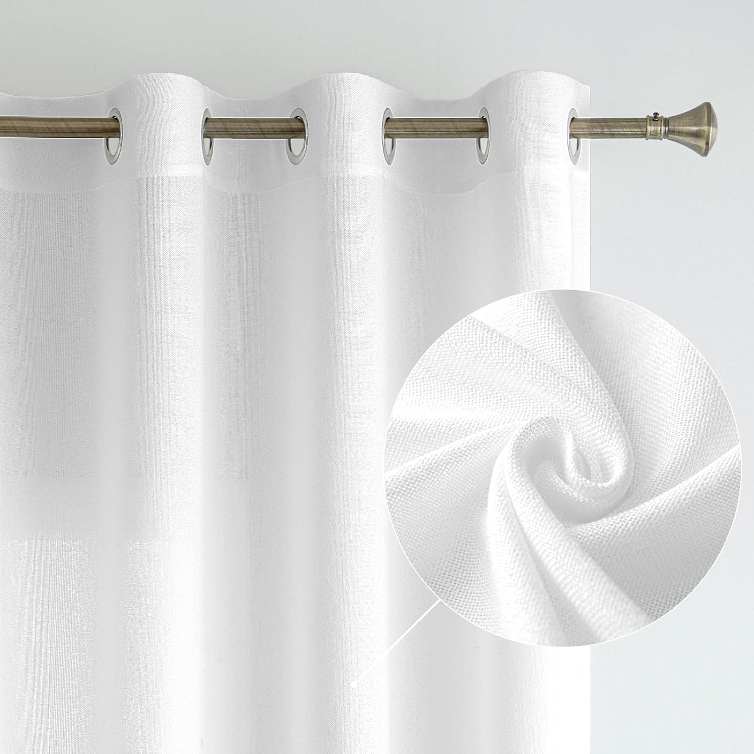 MIULEE Tende Lino con Anelli Effetto Lino Soggiorno Moderna Tenda Voile Semitrasparenti Naturale 2 Pezzi, 140 x 280 cm Bianco
