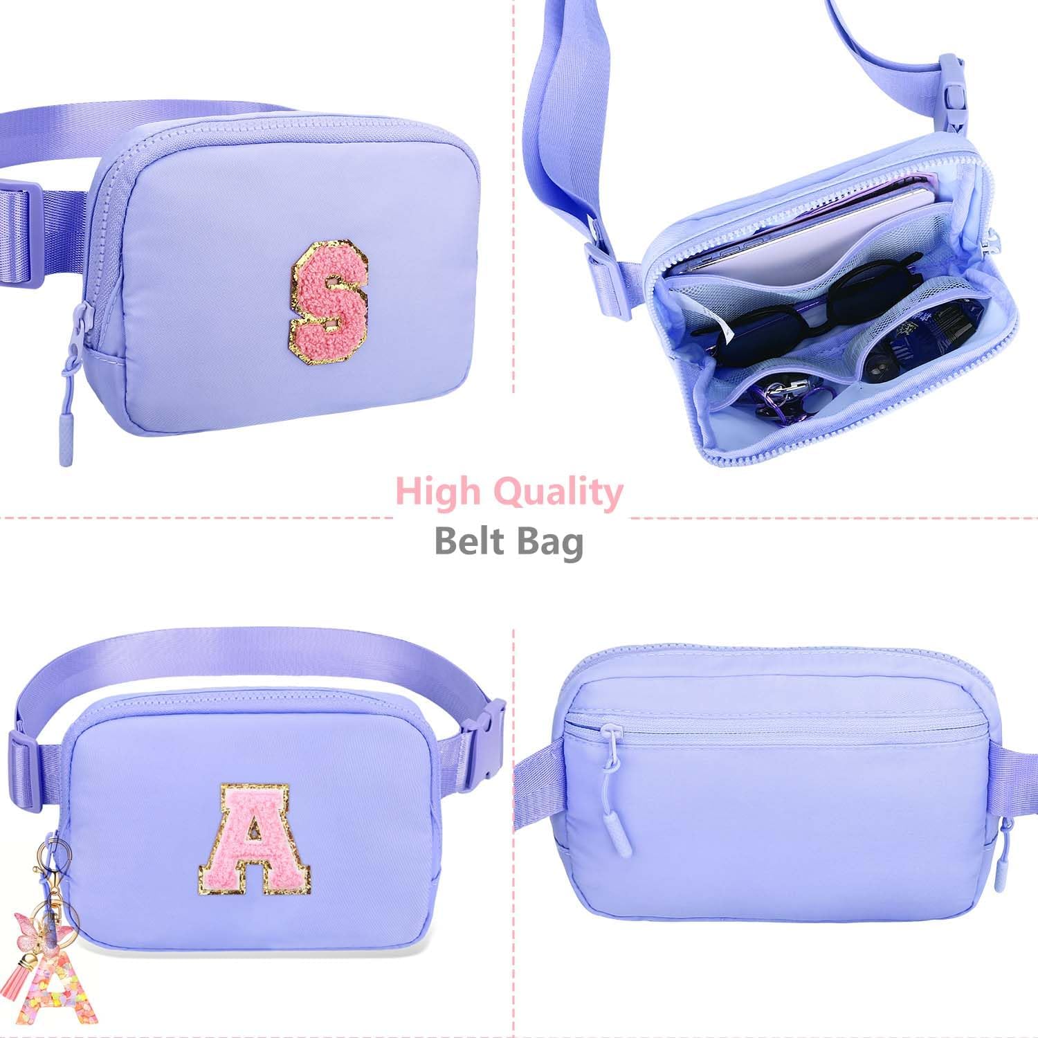 Belt Bag for Girls Gifts - Birthday Gifts for Teenager, Personalized Gifts for Mom Freind Sister Teacher, Graduation Gifts for Her, Initial Crossbody Bag Belt Bag for Women Lavender Purple T - Image 3