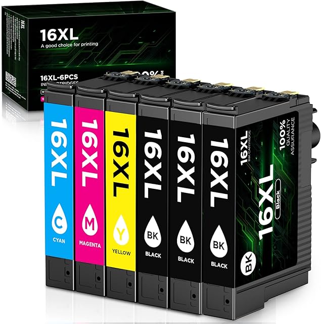 16 XL Ink Cartridges (6 Pack) Compatible with Epson 16 16XL Multipack for Workforce WF2750 WF2630 WF2530 WF2510 WF-2750 WF-2630 WF-2760 WF-2660 WF-2650 WF-2540 WF-2510 WF 2750