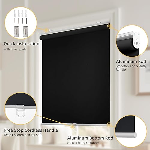 Miniatura 2 de ChrisDowa - Persianas enrollables 100% opacas, sin cordones, con aislamiento térmico, tela con protección contra rayos ultravioleta, fáciles de