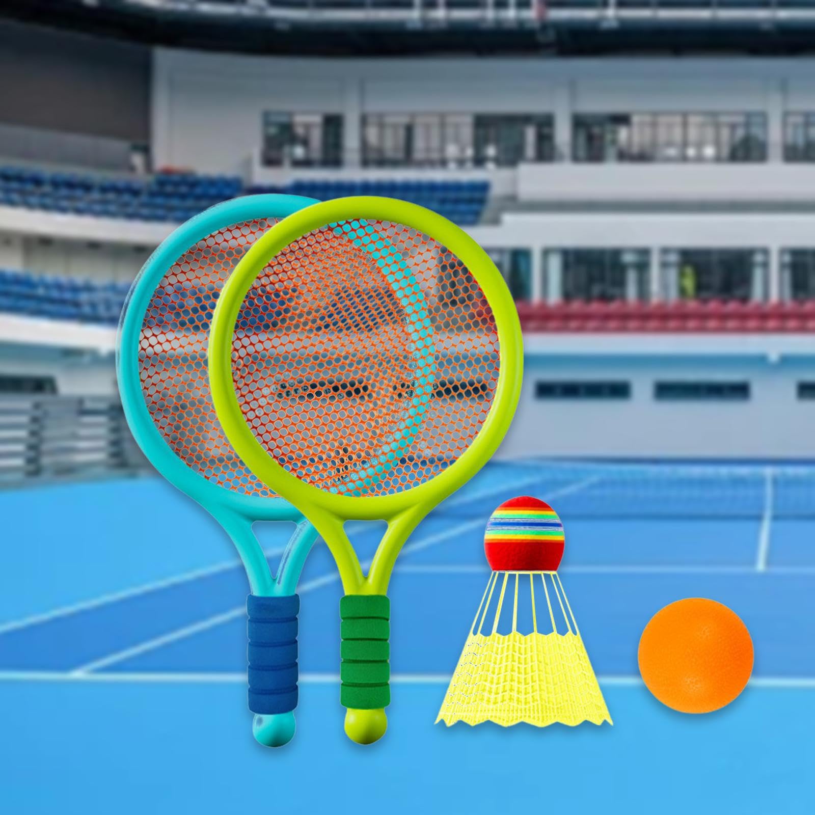 Set da Tennis e Badminton per Bambini, Racchetta da Tennis per Bambini, Giocattoli da Spiaggia, Blu e Rosa