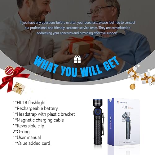 Miniatura 18 de Brinyte Linterna frontal recargable HL16, luz de trabajo LED ajustable de 0-90° con base magnética, linterna de cabeza manos libres para reparación