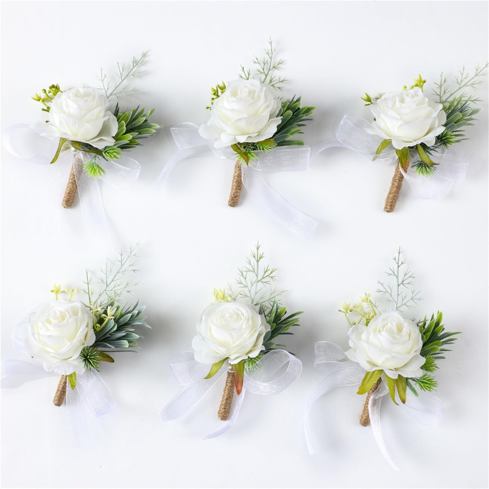 EEfpxwtz Prom corsage wrist flower， WeddingChestFlowerGroomBrBrsmaidWristCorsageAccessoryRoseRibbonSimulationWreaths6pcs(6pcs-corsage)