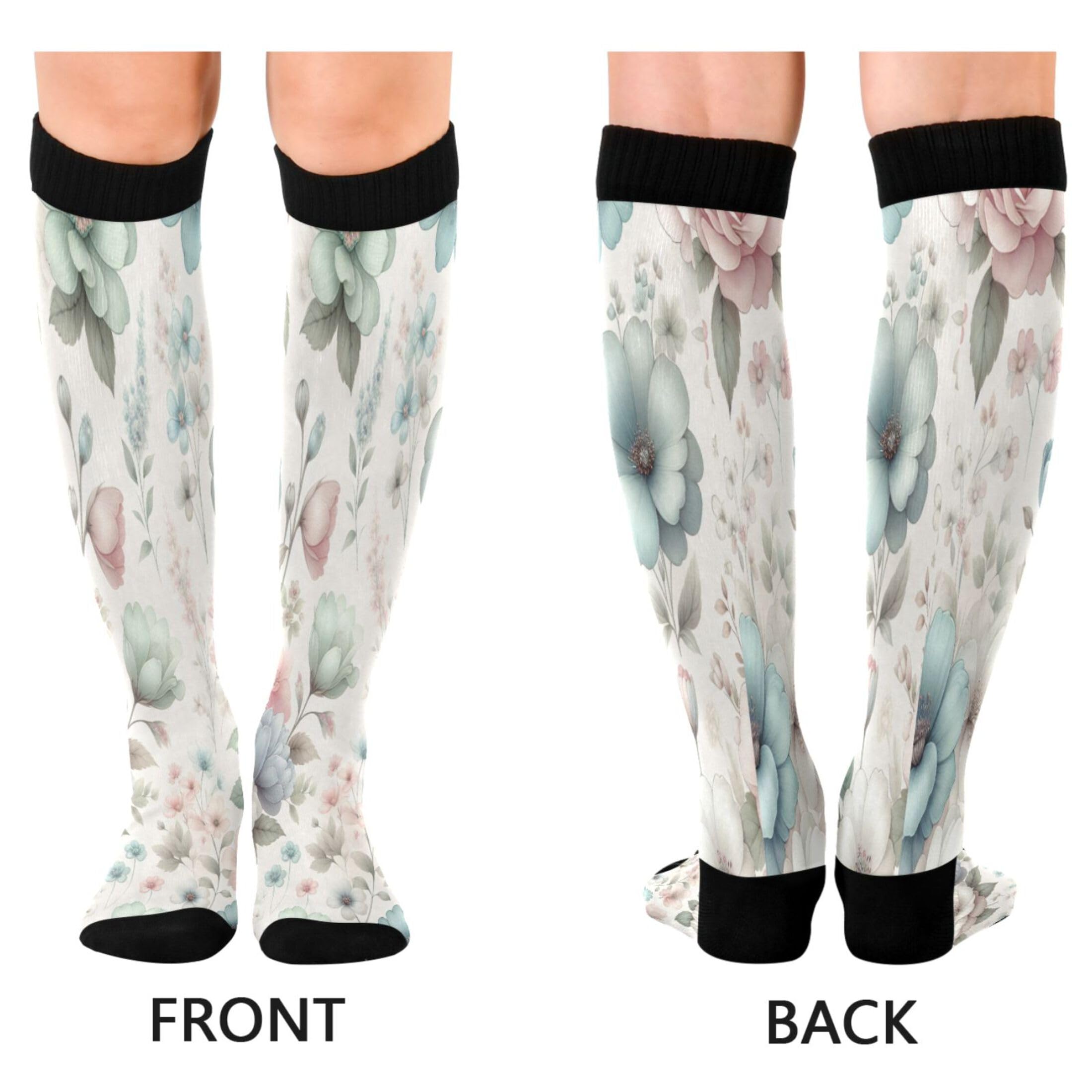 Burbuja Watercolor Flowers Compression Socks for Women Men (20-30mmHg), Knee High Socks Circulation Support for Sport Running Hiking Nurse, 1 Pair