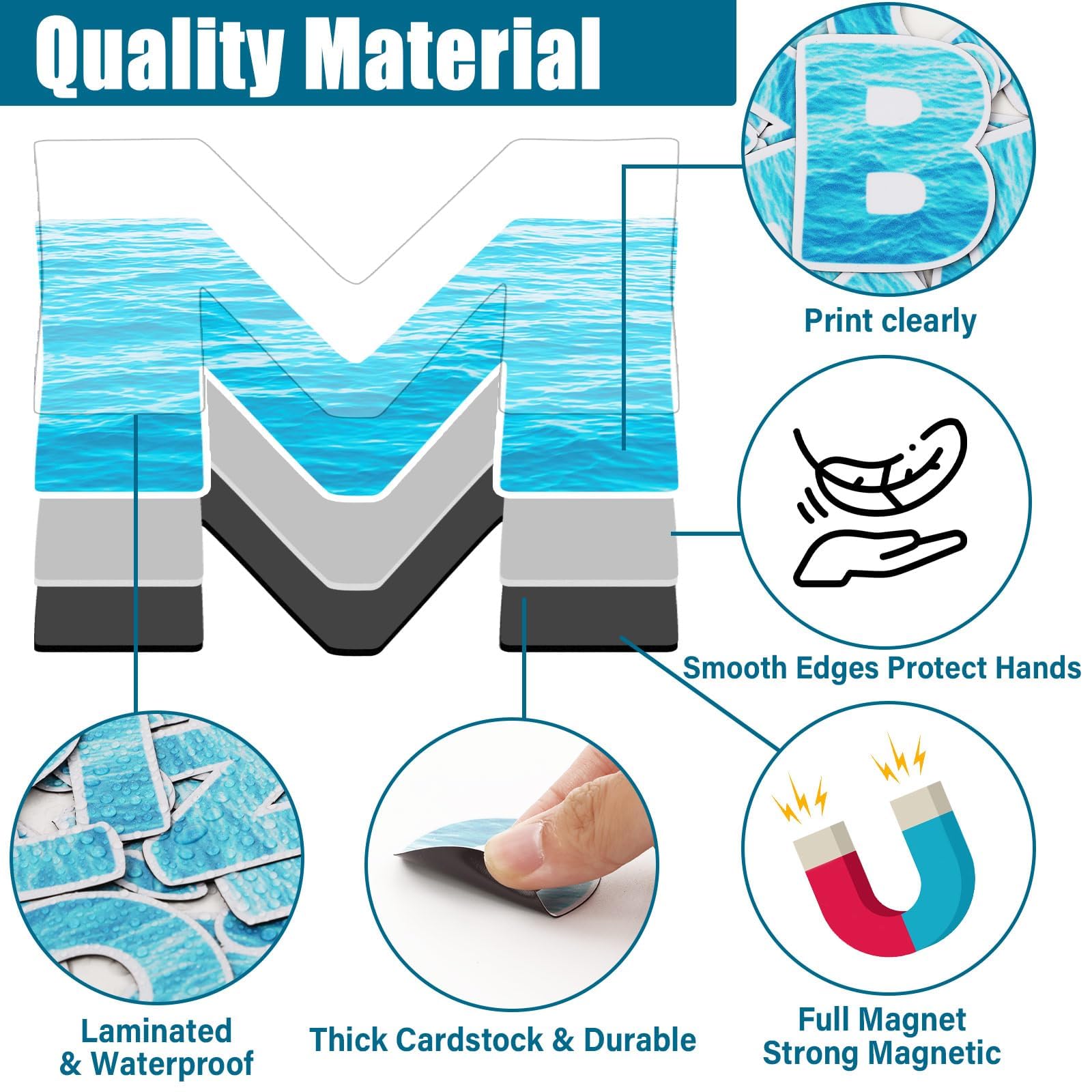 Qyeahkj Magnetische Buchstaben, 5,1 cm, Ozean, Meerwasser, magnetische Buchstaben für Klassenzimmer, Whiteboard, Kühlschrank, magnetisches Alphabet-Buchstaben-Kit für Kleinkinder, pädagogisches