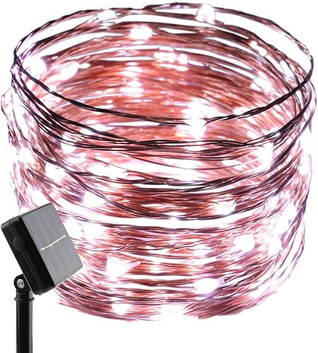 ErChen - Guirnalda de luces LED de alambre de cobre alimentado por energía solar, 33 pies, 100 ledes, impermeable, 8 modos, luces decorativas para disponible en Yaxa Peru