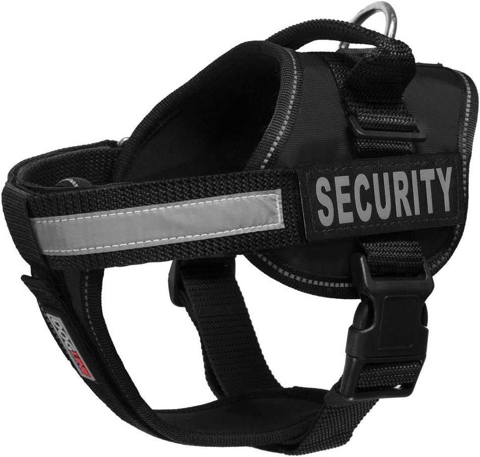 Dogline Vest Harness for Dogs and 2 Removable Security Patches, Medium/22 to 30", Black