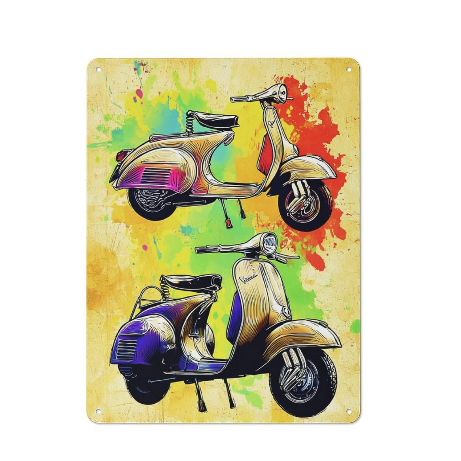 Junmoney Vibrant Scooters Artistic Fusion Vintage Metal Plaque 40X30cm For Hobby Room Or Studio, Suited To Hobby Room Decor Fans