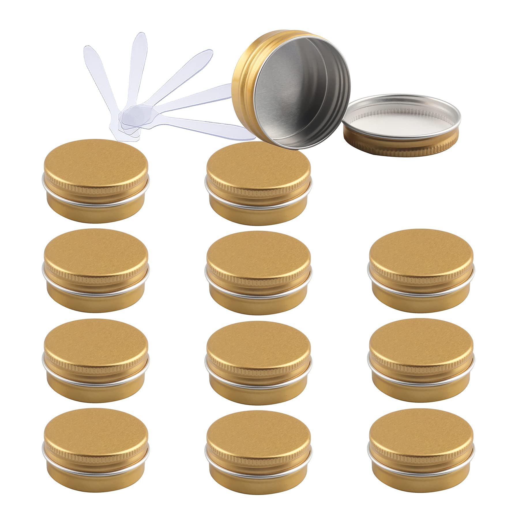 Zeoabsy Gold 12 Pieces 15Ml Empty Round Aluminium Tins With Screw Lids Storage Jars Cosmetics Containers Pots For Candle Lip Balm Salve Powder Crafts With 6 Spatula