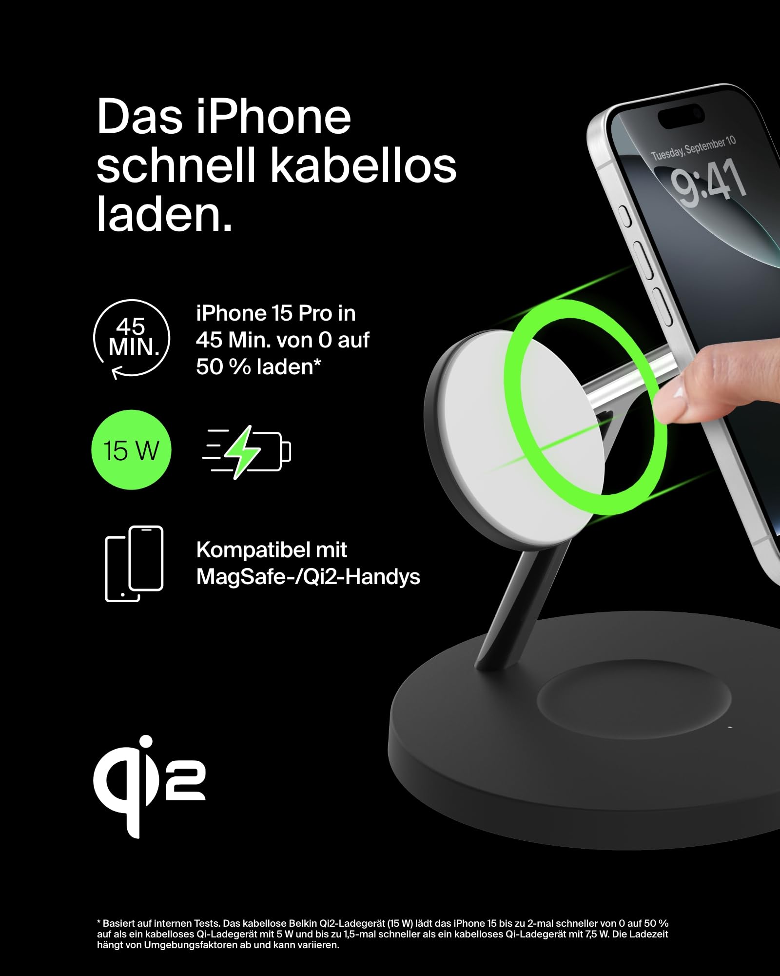 Belkin BoostCharge Pro 3-in-1 Qi2 Kabelloses Ladegerät, MagSafe-Kompatibles Ladegerät, Induktive... Ansicht 3