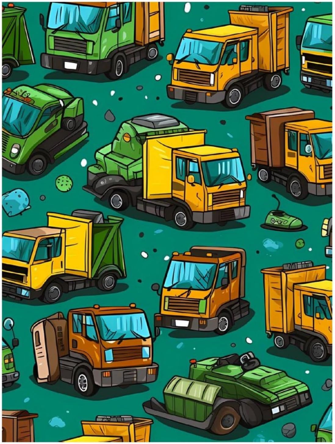 Garbage Truck Busy Day Custom Diamond Art Kits for Adults Round Full Drill Picture for Home Decoration