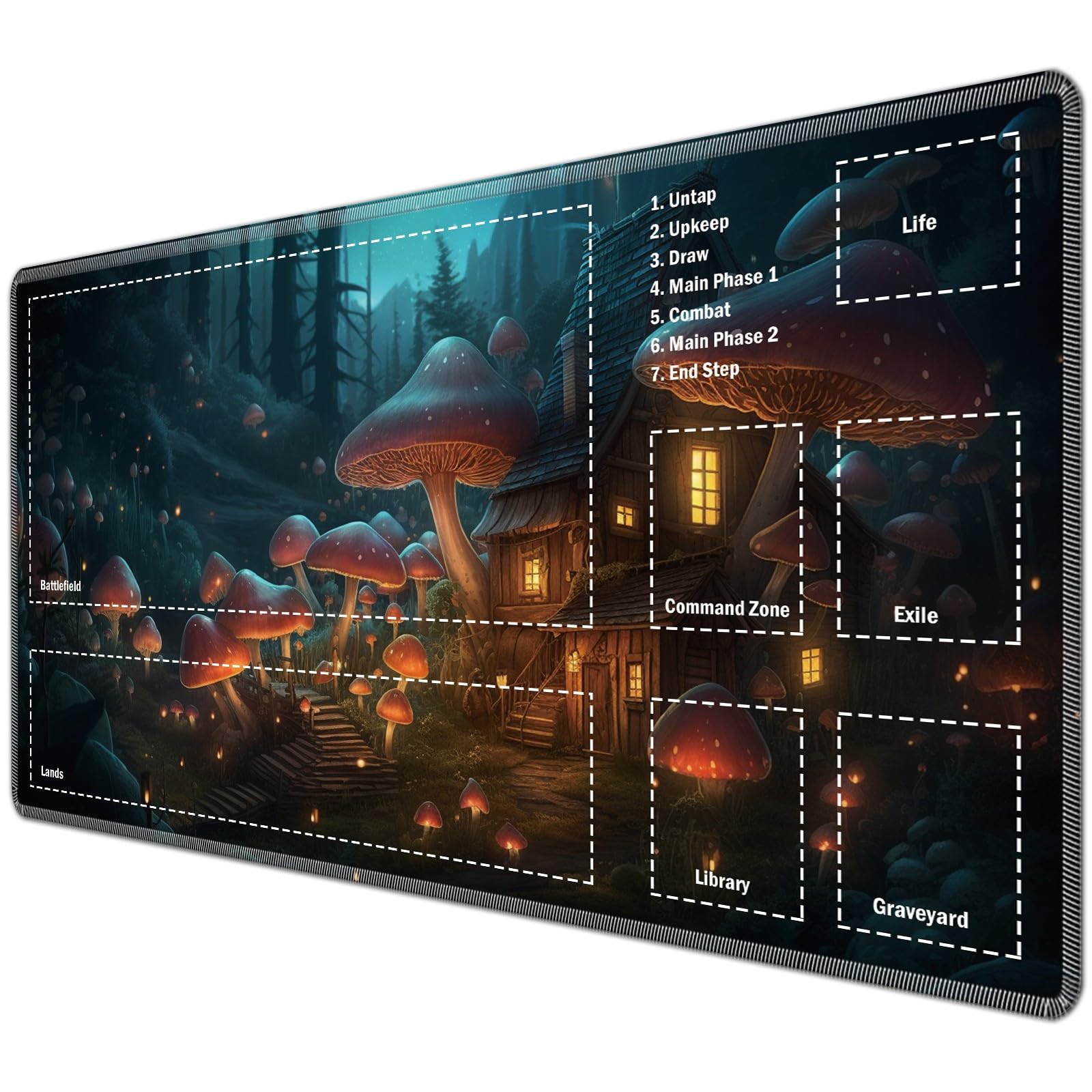 JANENFNA TCG Playmat with Magic Zones 24 x 14 inches Mousepad Compatible for MTG Trading Card Game Play Mats Smooth Rubber Surface Magic The Gathering Play Mat, Mushroom House — image 1