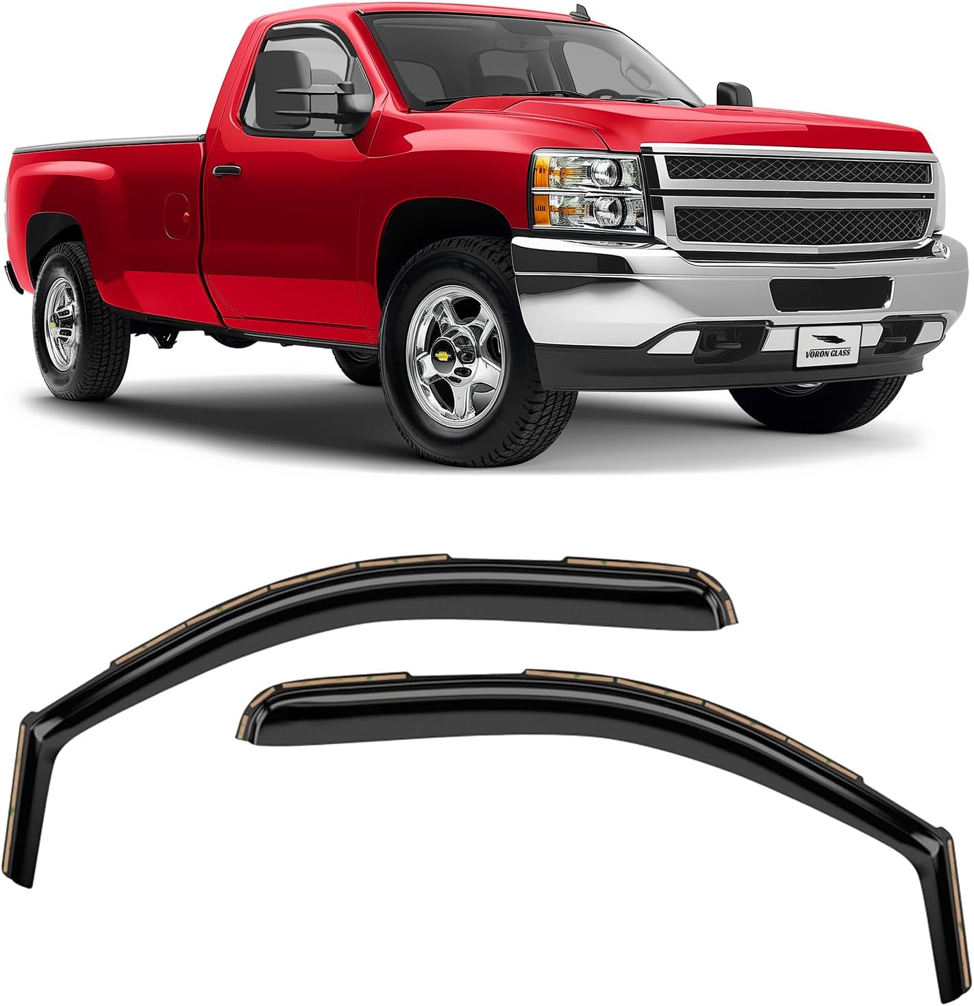 Voron Glass in-Channel Extra Durable Rain Guards for Chevrolet (Chevy) Silverado 2500 2007-2014 Regular Cab, Window Deflectors, Vent Window Visors, 2 Pieces - 200272