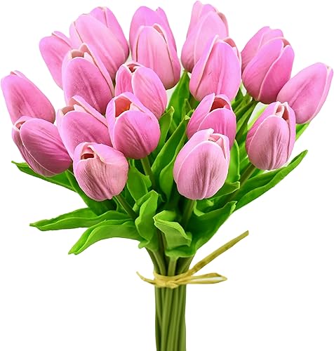 Miniatura 53 de Mandy's - 20 flores blancas artificiales de seda de tulipán artificial de 13.5 pulgadas para Año Nuevo, primavera, Día de la Madre, Pascua, Día