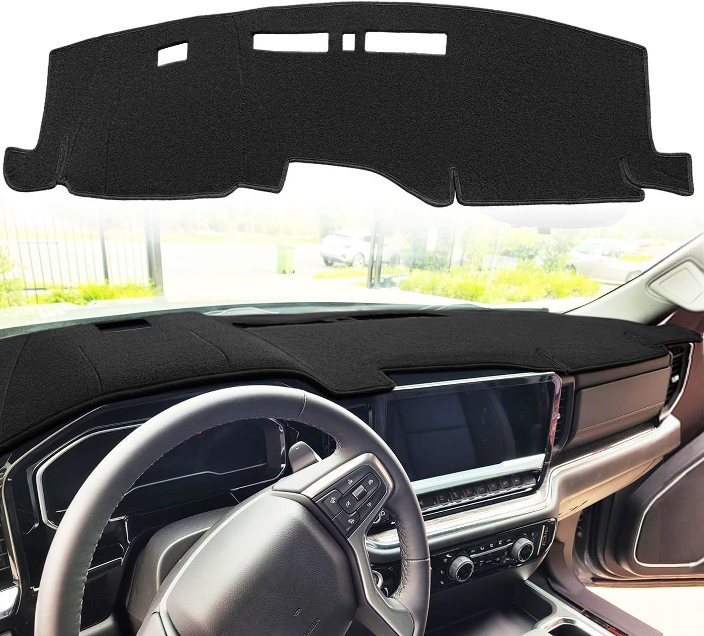 Yiz Dash Cover Mat Custom Fit for Chevy Chevrolet Silverado/GMC Sierra 1500 2500HD 3500HD with Forward Collision Alert with Light Sensor Dashboard Cap Pad Carpet Protector J310 (Black)