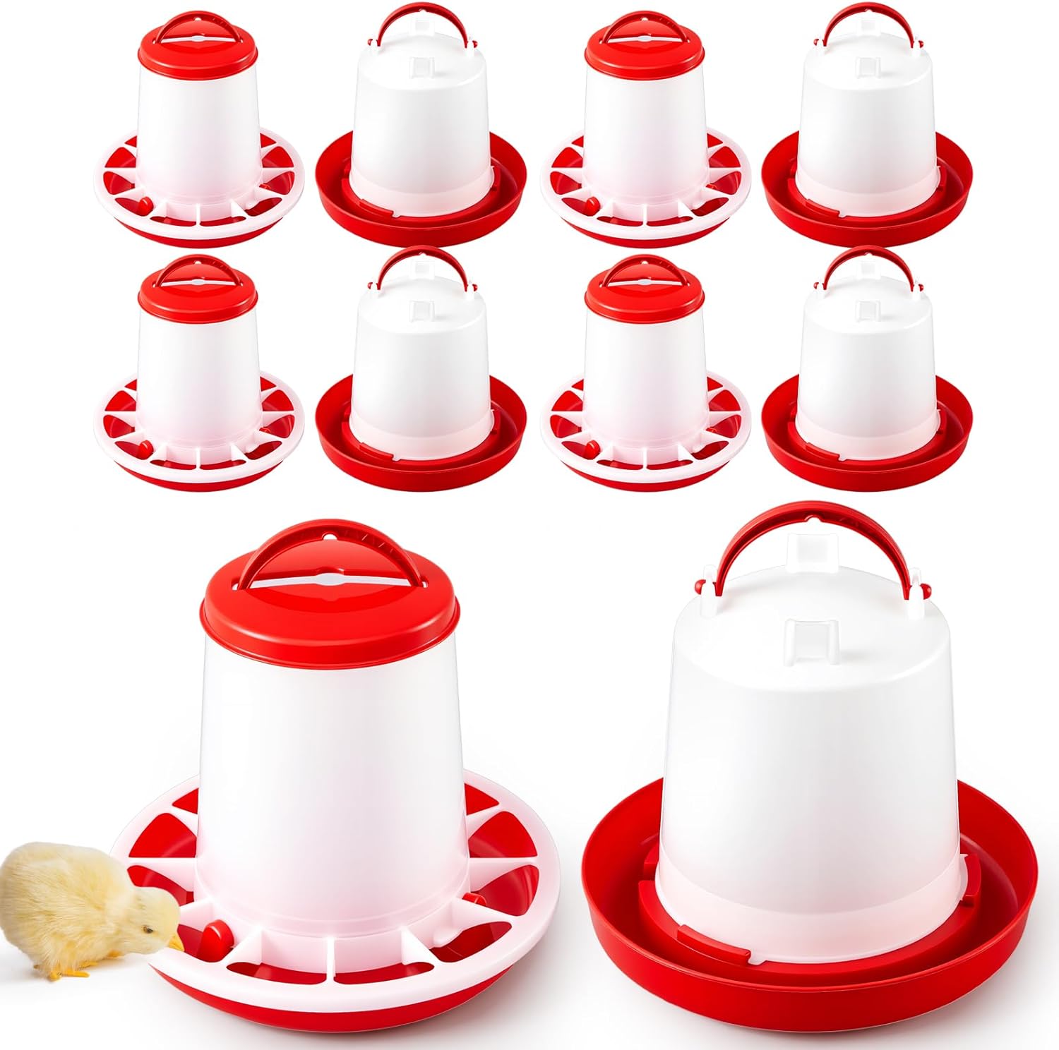 10 Pack Poultry Feeder and Drinker Sets 5 Pcs 1 L Hanging Drinkers and 2.2 lb Feeders for Chicks, Ducks, Geese, Turkeys, Coop & Brooder Use, Easy-Fill Design