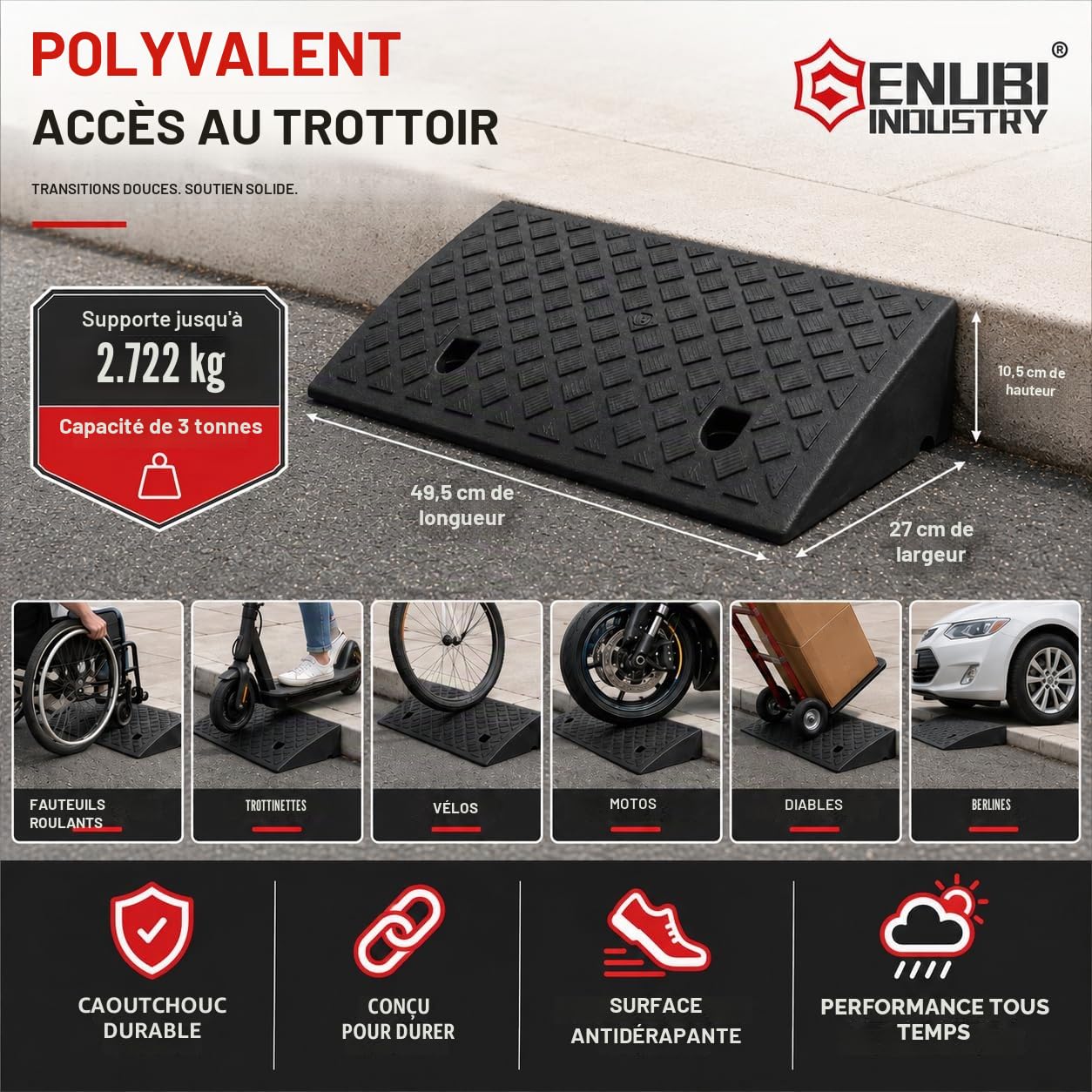 Freiner Rampe,Portable Poids Léger Lourd Devoir Plastique Seuil Rampe pour l'allée,Quai de Chargement, Trottoir, Voiture, Scooter, Vélo, Moto