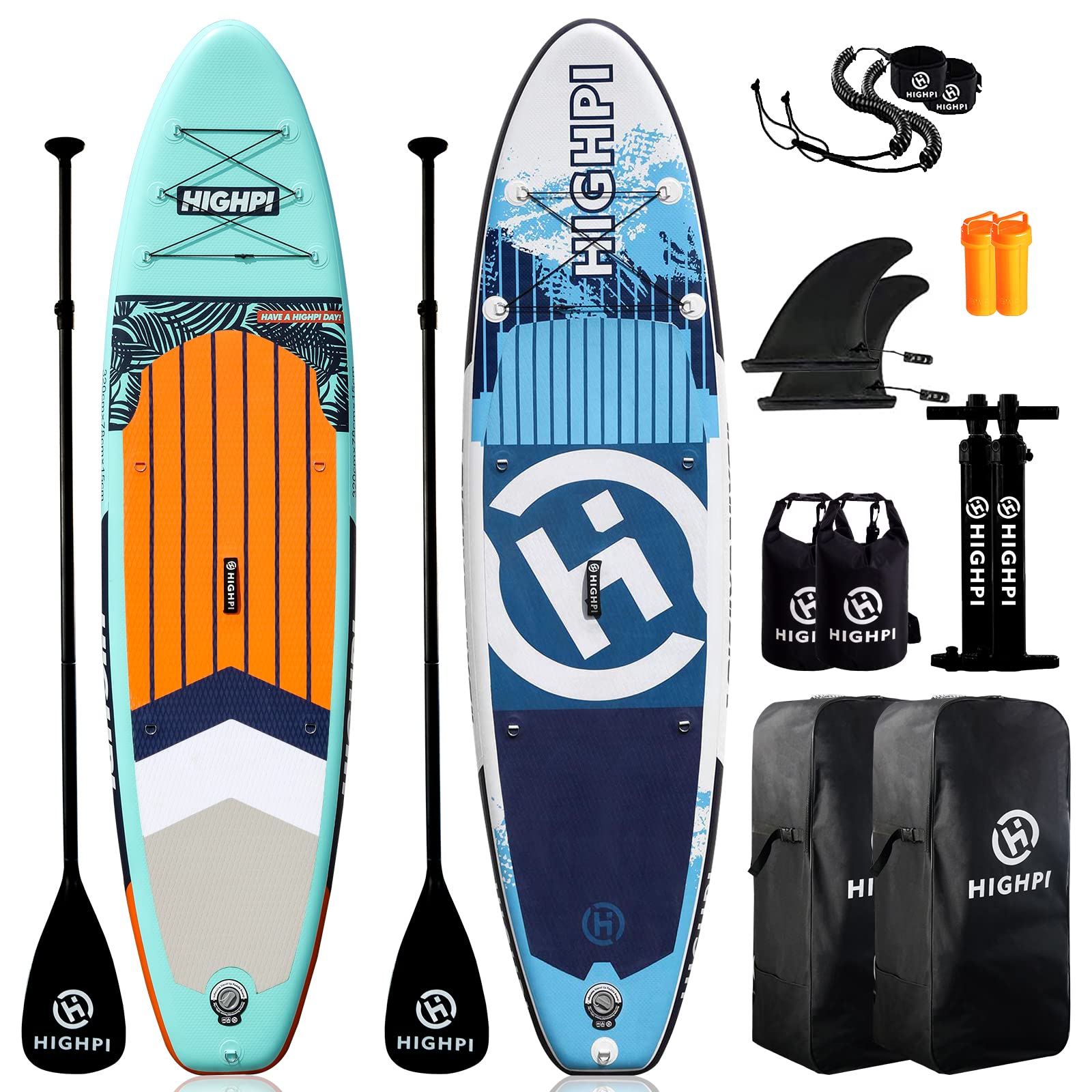 Highpi Inflatable Stand Up Paddle Boards, Ultra-Light SUP for All Skill Levels, w/Accessories Backpack, Anti-Slip Deck, Leash, Adjustable Paddle and Hand Pump, Waterproof Bag