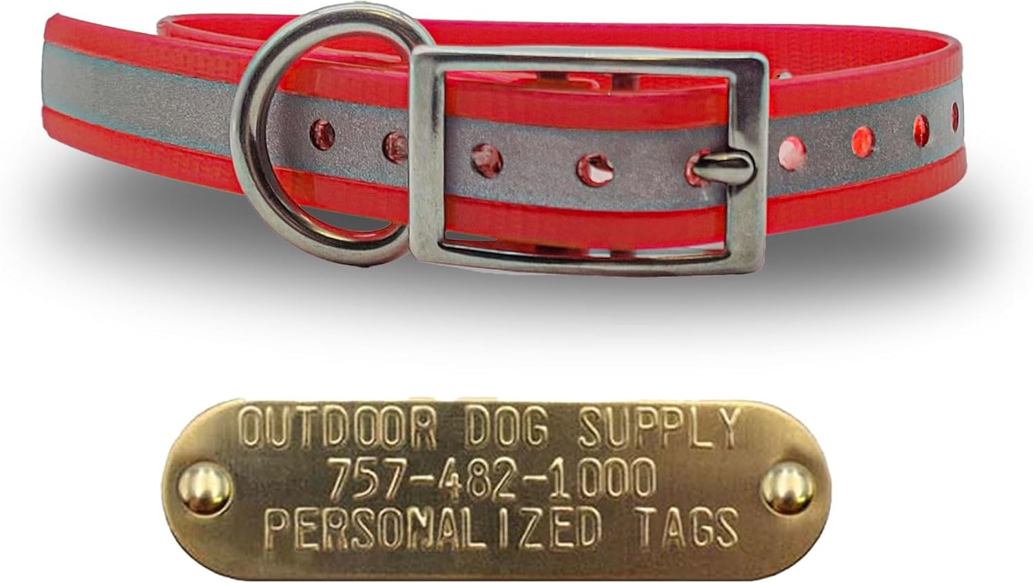 3/4" Reflective Waterproof Dog Collar – Stainless Steel Buckle & D-Ring, Custom 3/4" Brass Nameplate – USA-Made for Small & Medium Water Dogs (Reflective Dark Blue, 15")