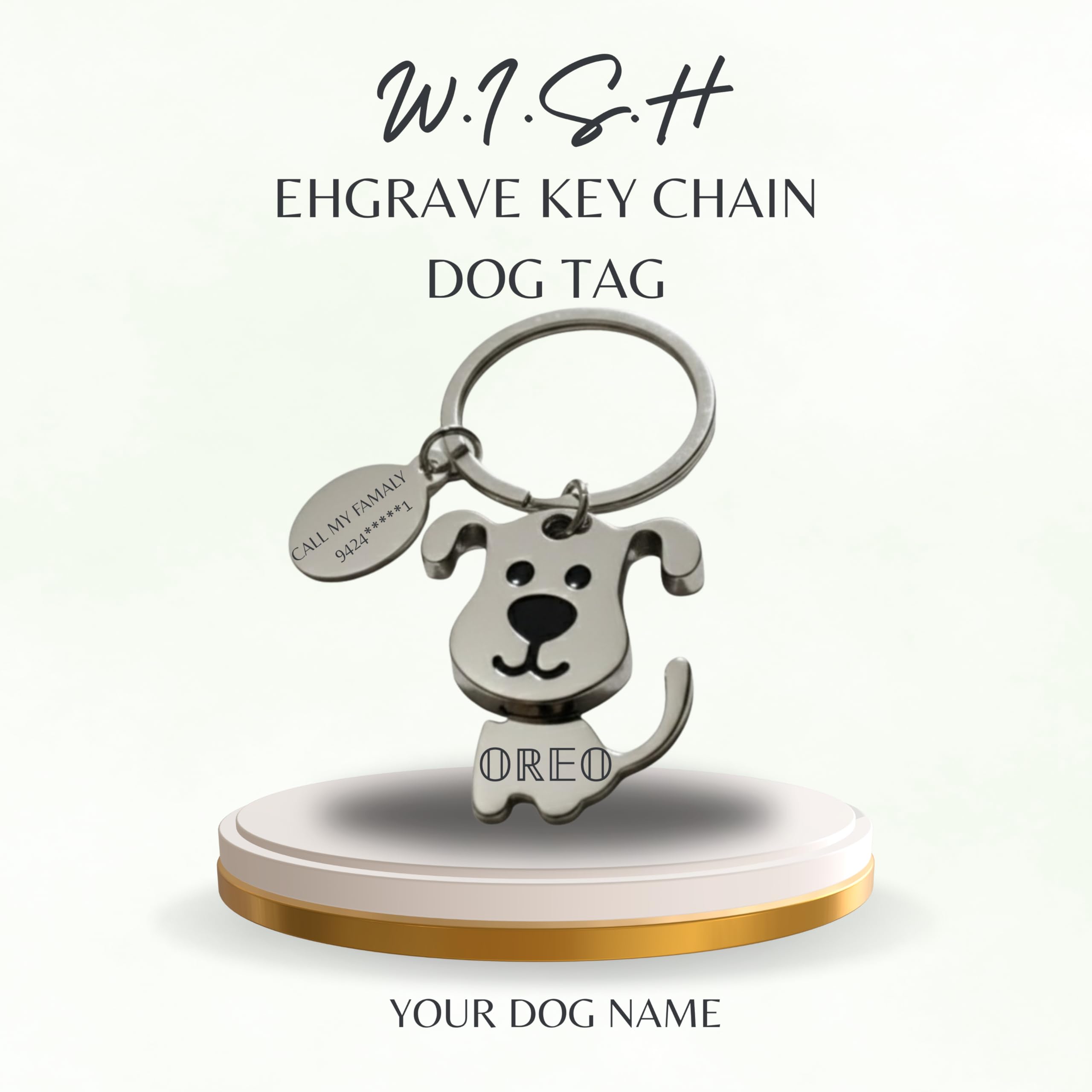W.I.S.H Personalized Engraved Dog Name | Cute Dog Keychain Tag