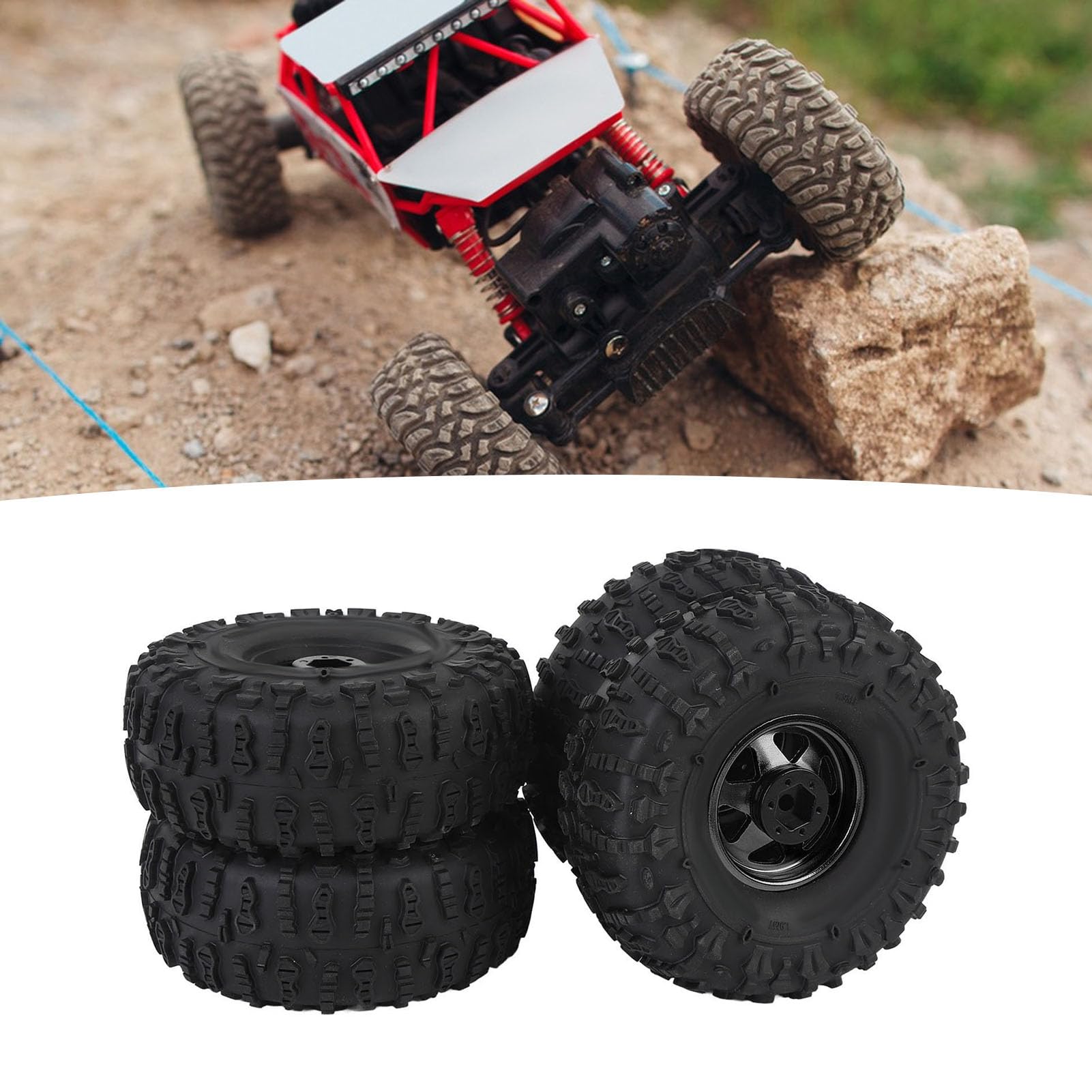 BuyWeek RC Auto Reifen, 4 Stück 122 x 48 mm RC Crawler Reifen mit Schrauben für Redcat, für Axial SCX10, für D90, für Hpi (Schwarz)