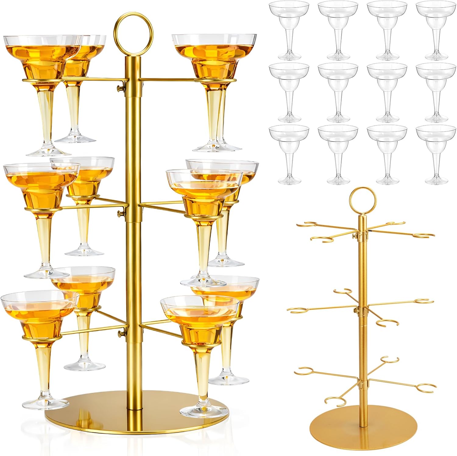 12 Pcs Plastic Margarita Glasses with Metal Cocktail Tree Stand Champagne Stand Disposable Clear Cocktail Margaritas Glasses Tree Stands for Party Birthday Wedding(8 oz, Margarita)