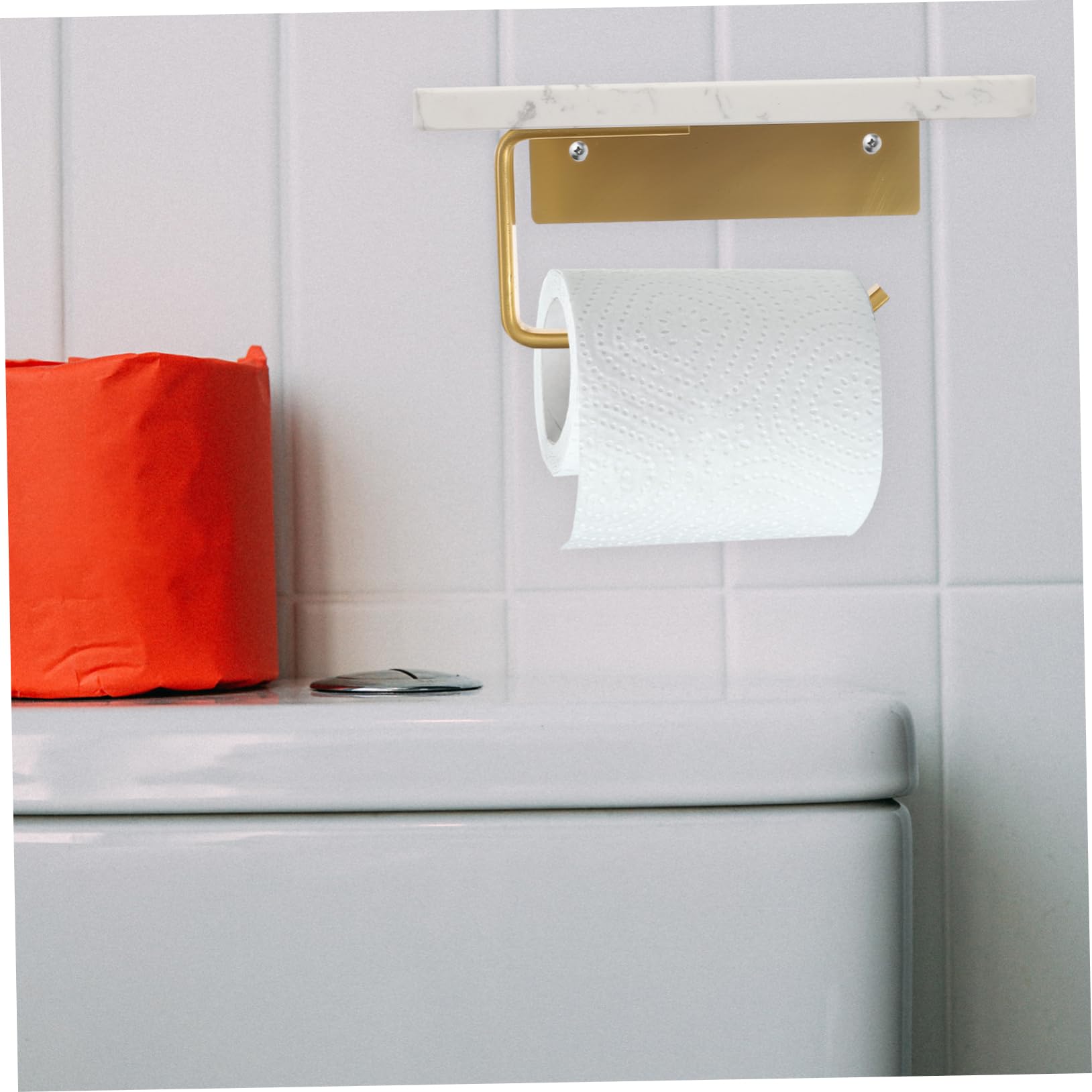 POPETPOP Portarrollos de Papel Higiénico de Mármol Blanco con Estante, Montaje en Pared, Fácil de Instalar, para Baño y Almacenamiento